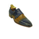 Mens Wholecut Two Tone Leather Cap Toe Monk Strap Dress Shoes in Blue & Tan