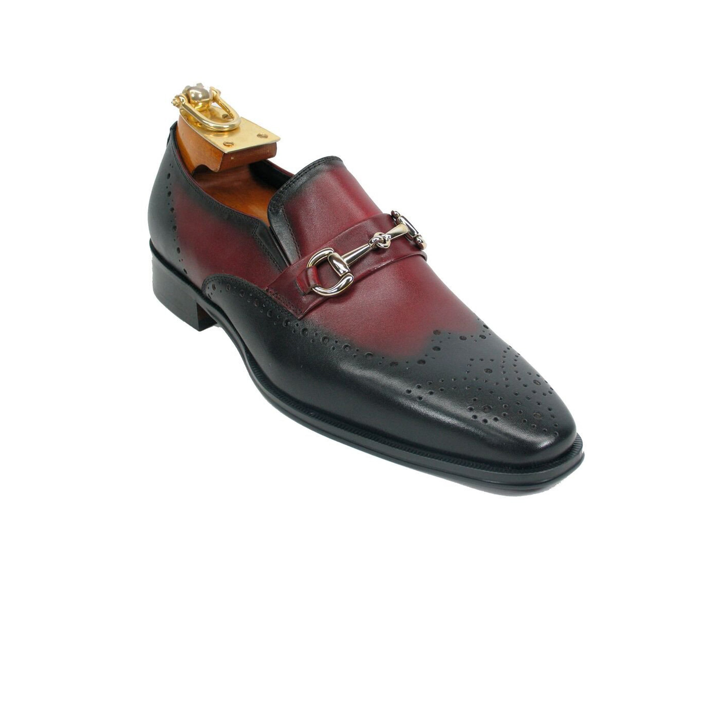 Mens Wholecut Two Tone Leather Wingtip Loafer Dress Shoes in Black & Burgundy - 7.5