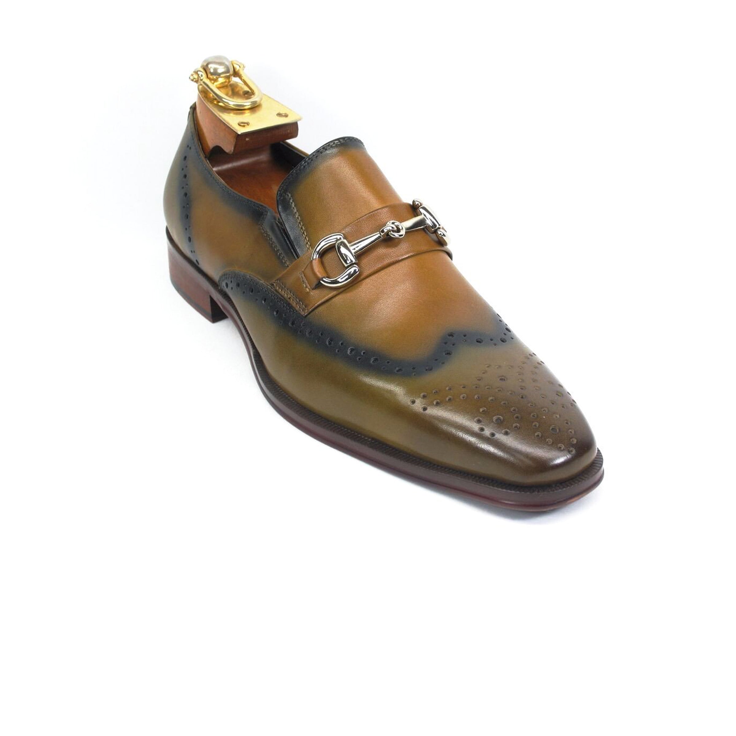 Mens Wholecut Two Tone Leather Wingtip Loafer Dress Shoes in Blue & Tan - 7.5