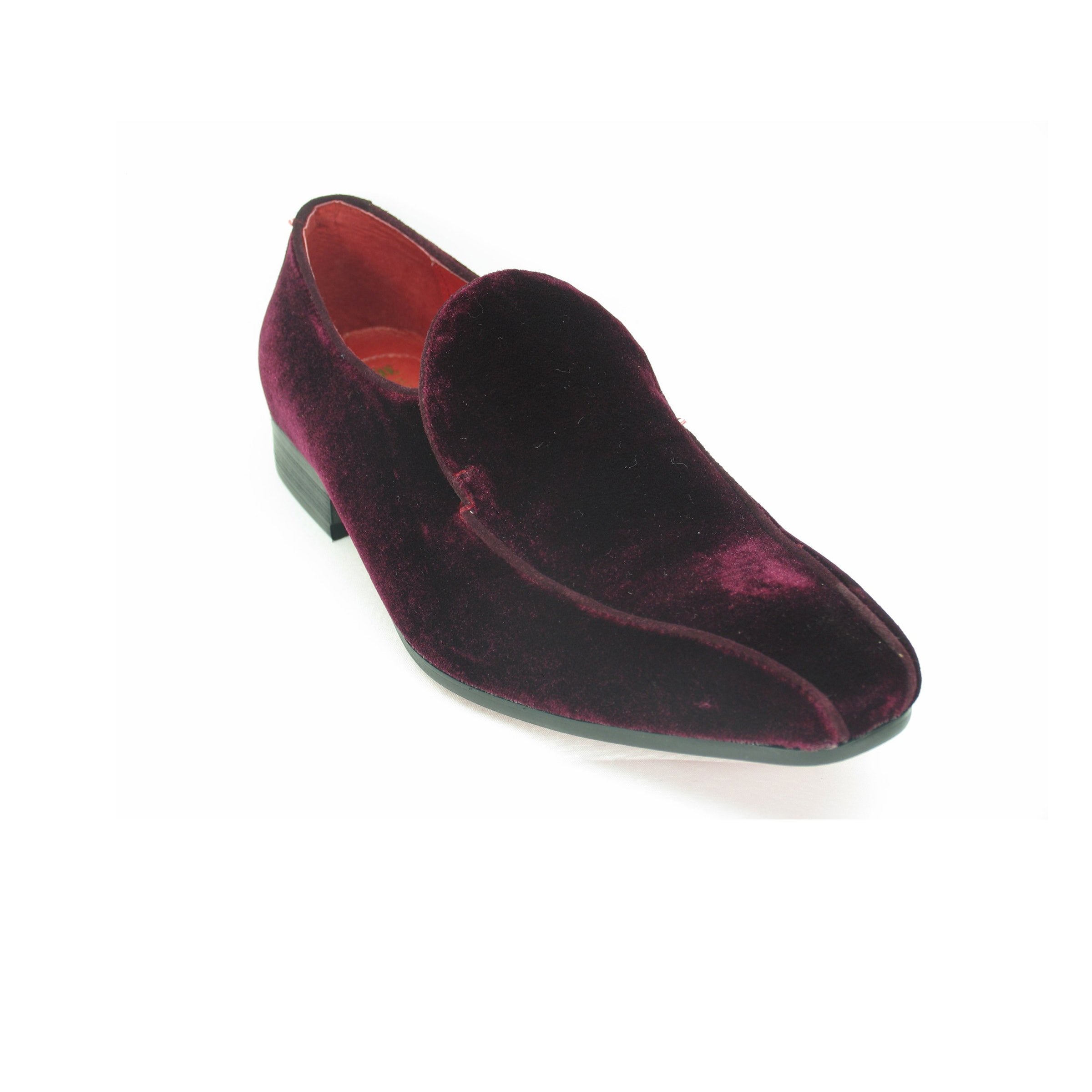 Mens Velvet Modern Loafer Dress Shoe in Burgundy - 8