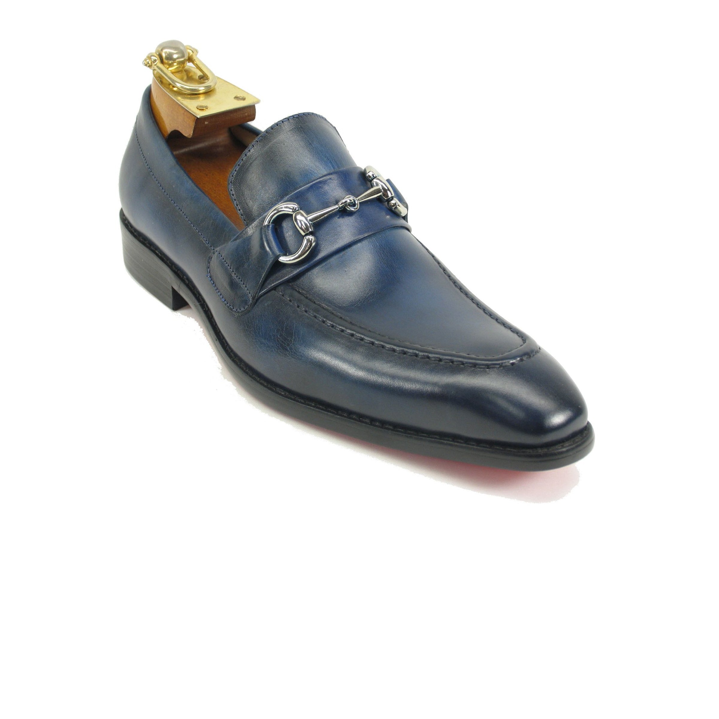 Mens Carrucci Signature Metal Buckle Leather Loafer in Chestnut - 7