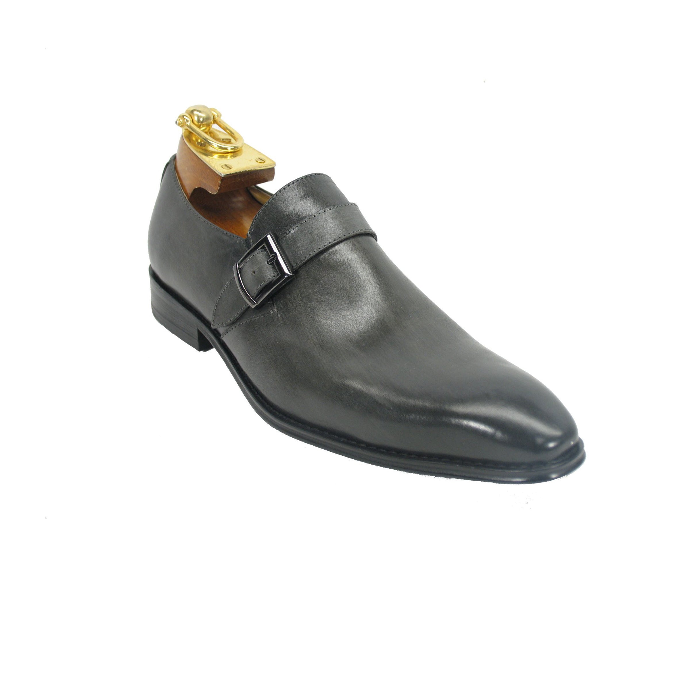 Mens Plain Toe Leather Buckle Loafer Dress Shoe in Grey - 8.5