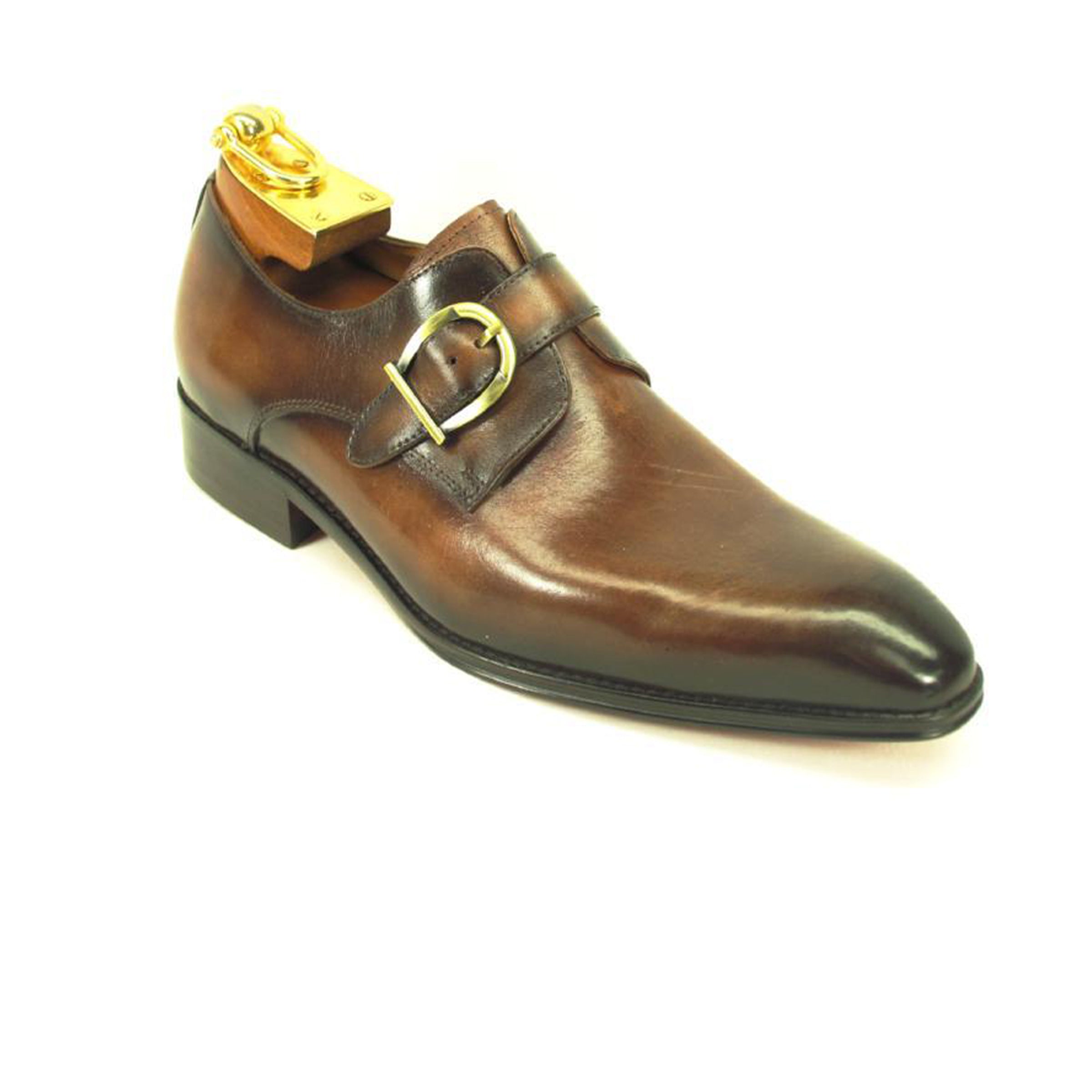Mens Carrucci Classic Leather Fade Single D-Buckle Monk Strap Dress Shoe in Cognac - 7