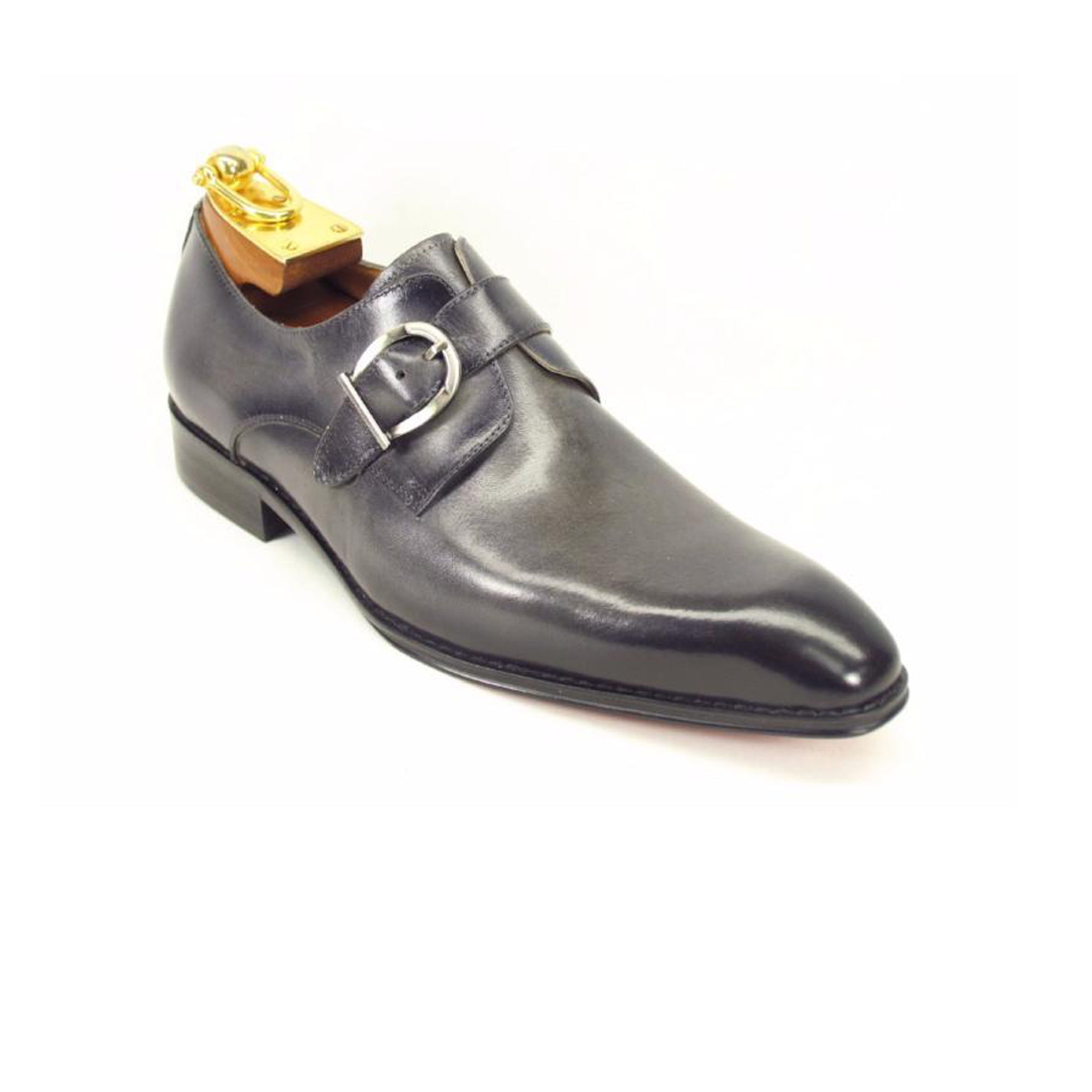 Mens Carrucci Classic Leather Fade Single D-Buckle Monk Strap Dress Shoe in Chestnut - 7