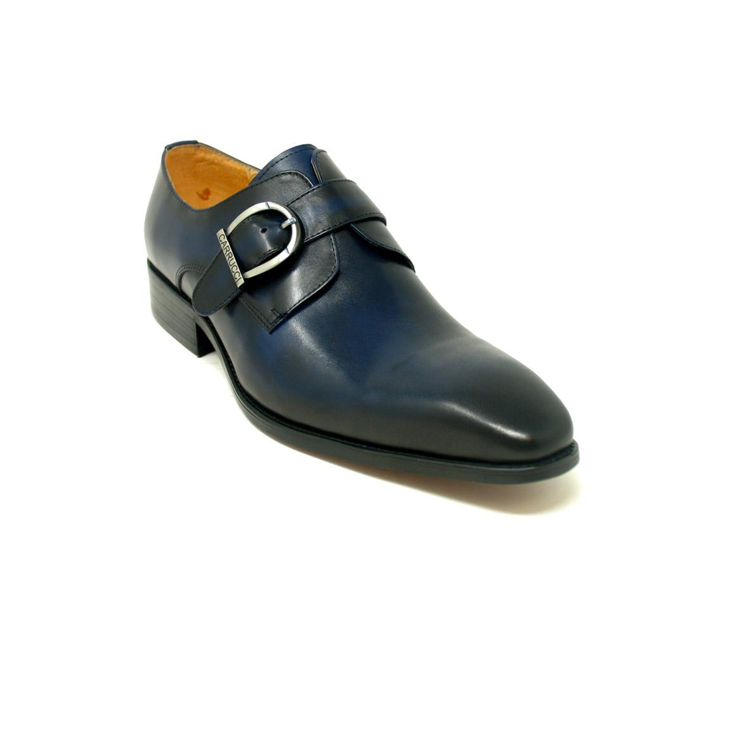 Mens Carrucci Classic Leather Fade Single D-Buckle Monk Strap Dress Shoe in Cognac - 7