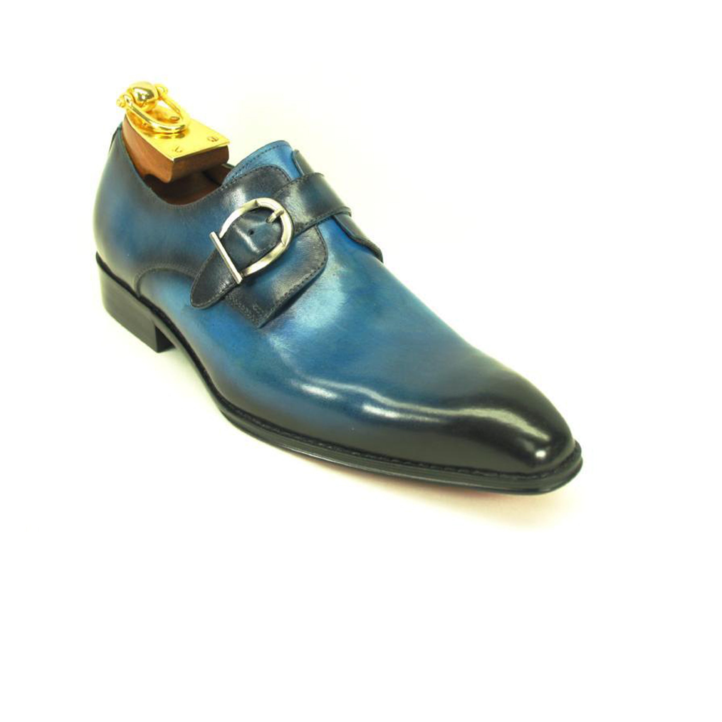 Mens Carrucci Classic Leather Fade Single D-Buckle Monk Strap Dress Shoe in Cognac - 7