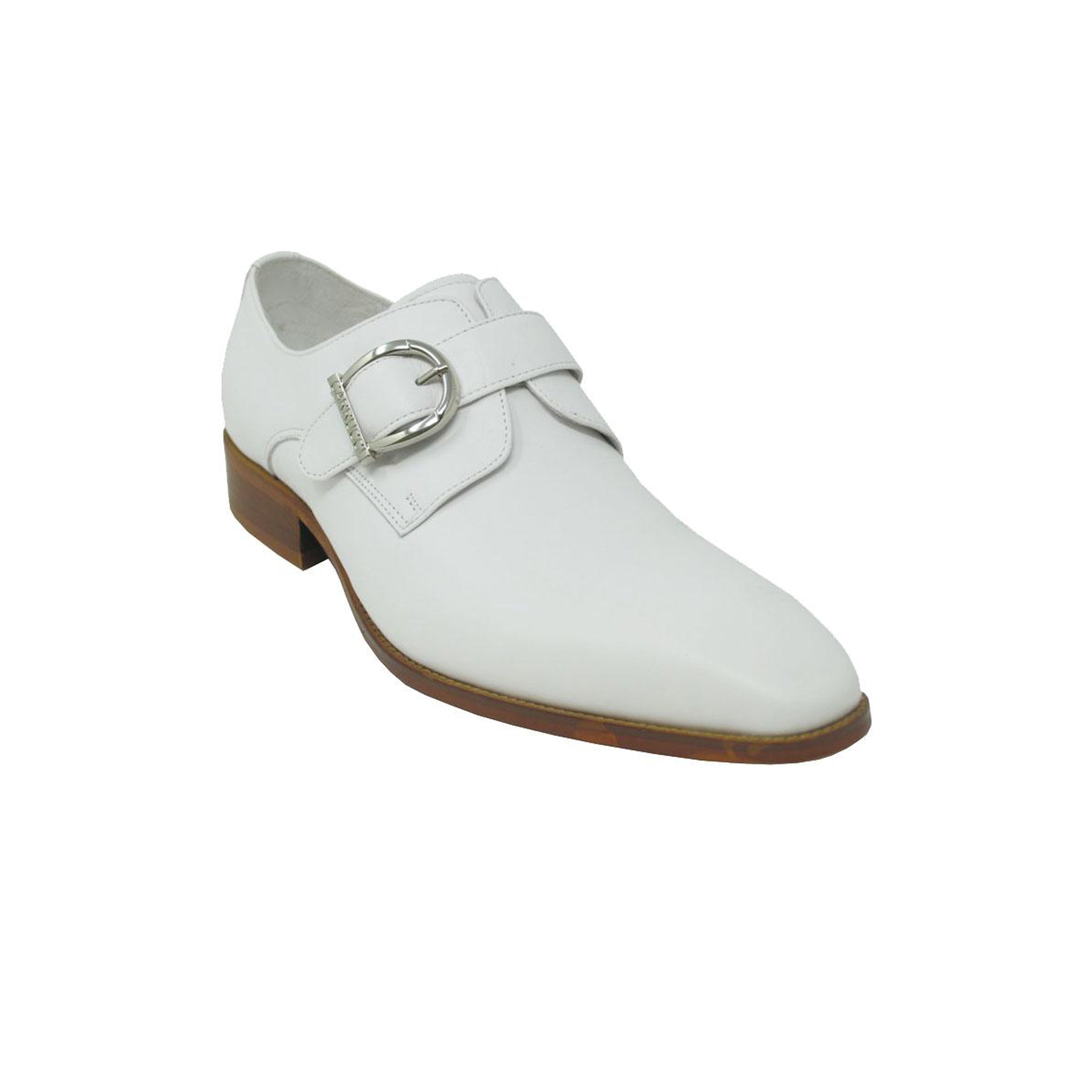Mens Carrucci Classic Leather Fade Single D-Buckle Monk Strap Dress Shoe in Cognac - 7