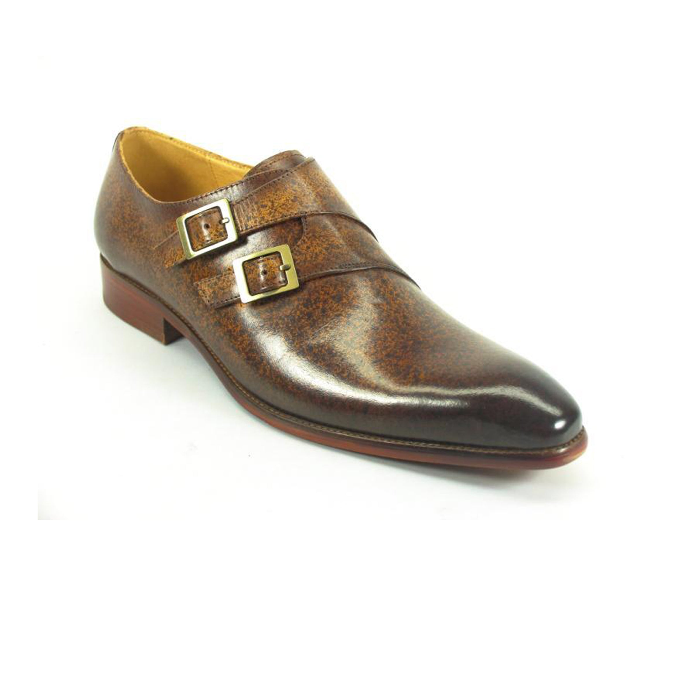 Mens Carrucci Classic Leather Fade Double Buckle Monk Strap Dress Shoe in Cognac - 7.5