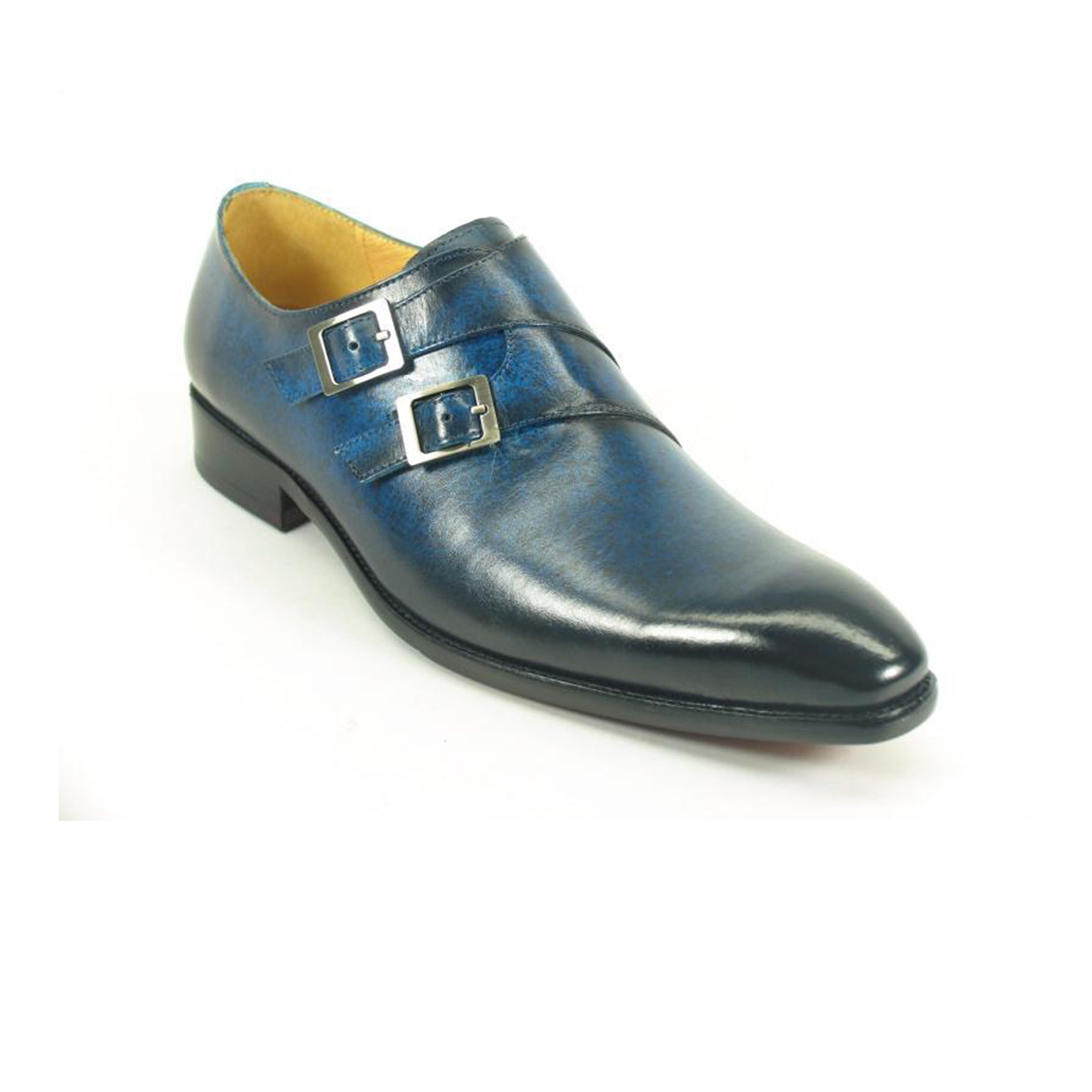 Mens Carrucci Classic Leather Fade Double Buckle Monk Strap Dress Shoe in Cognac - 7.5