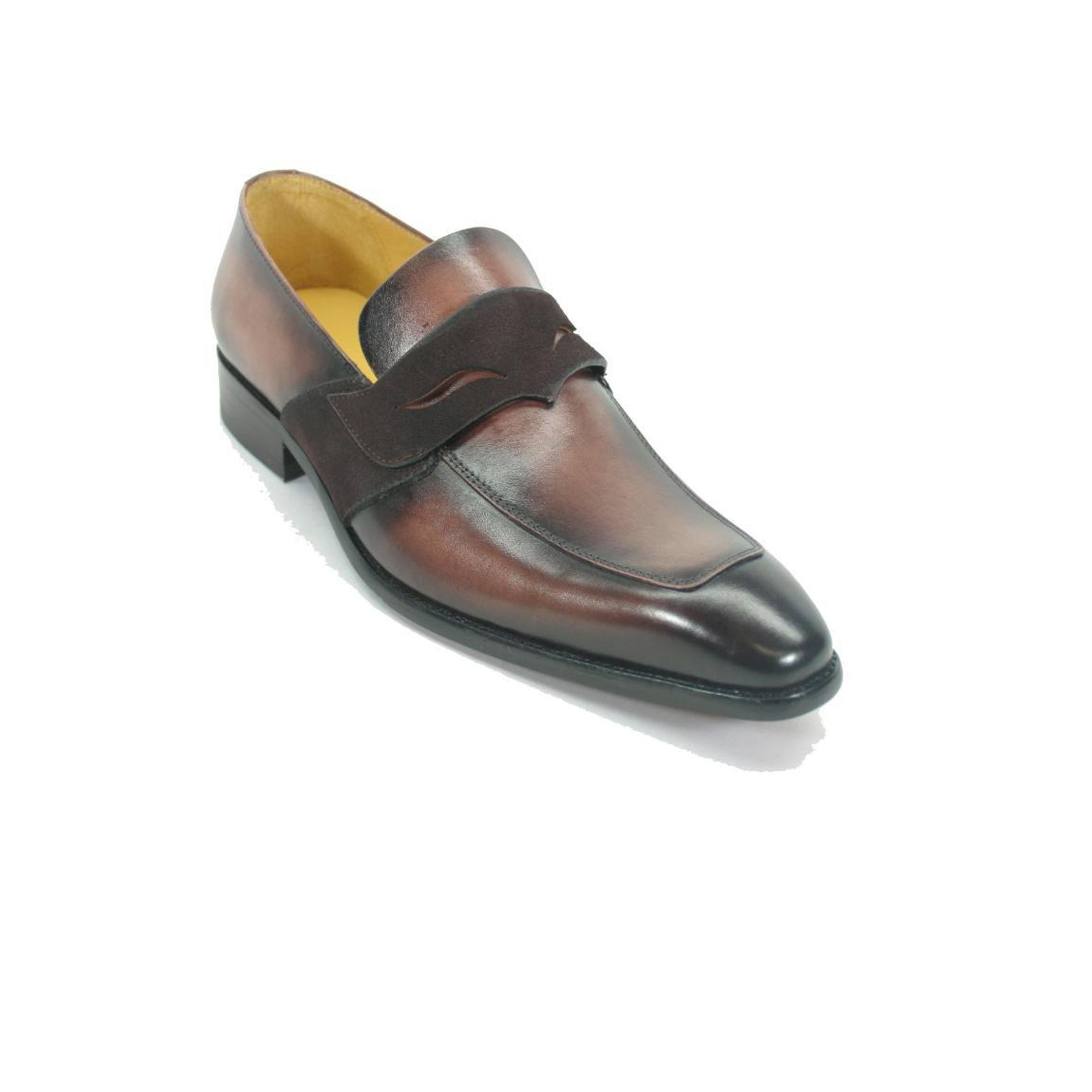 Mens Carrucci Modern Leather Double Penny Loafer Dress Sheo in Burgundy - 12