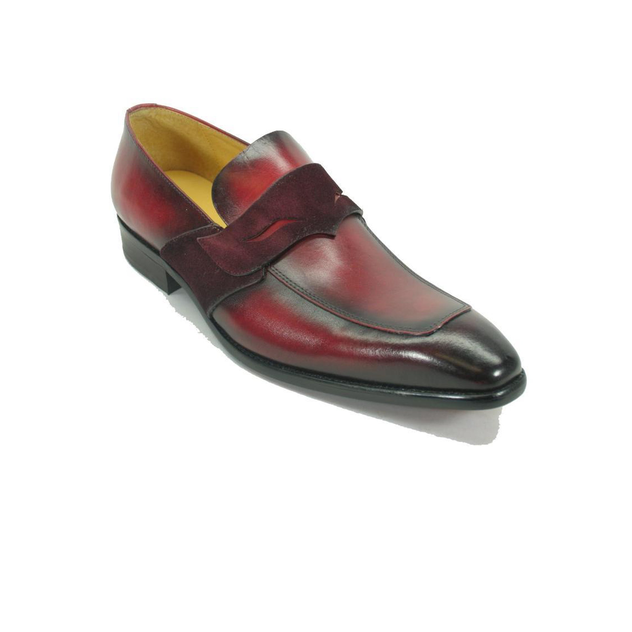Mens Carrucci Modern Leather Double Penny Loafer Dress Sheo in Burgundy - 12