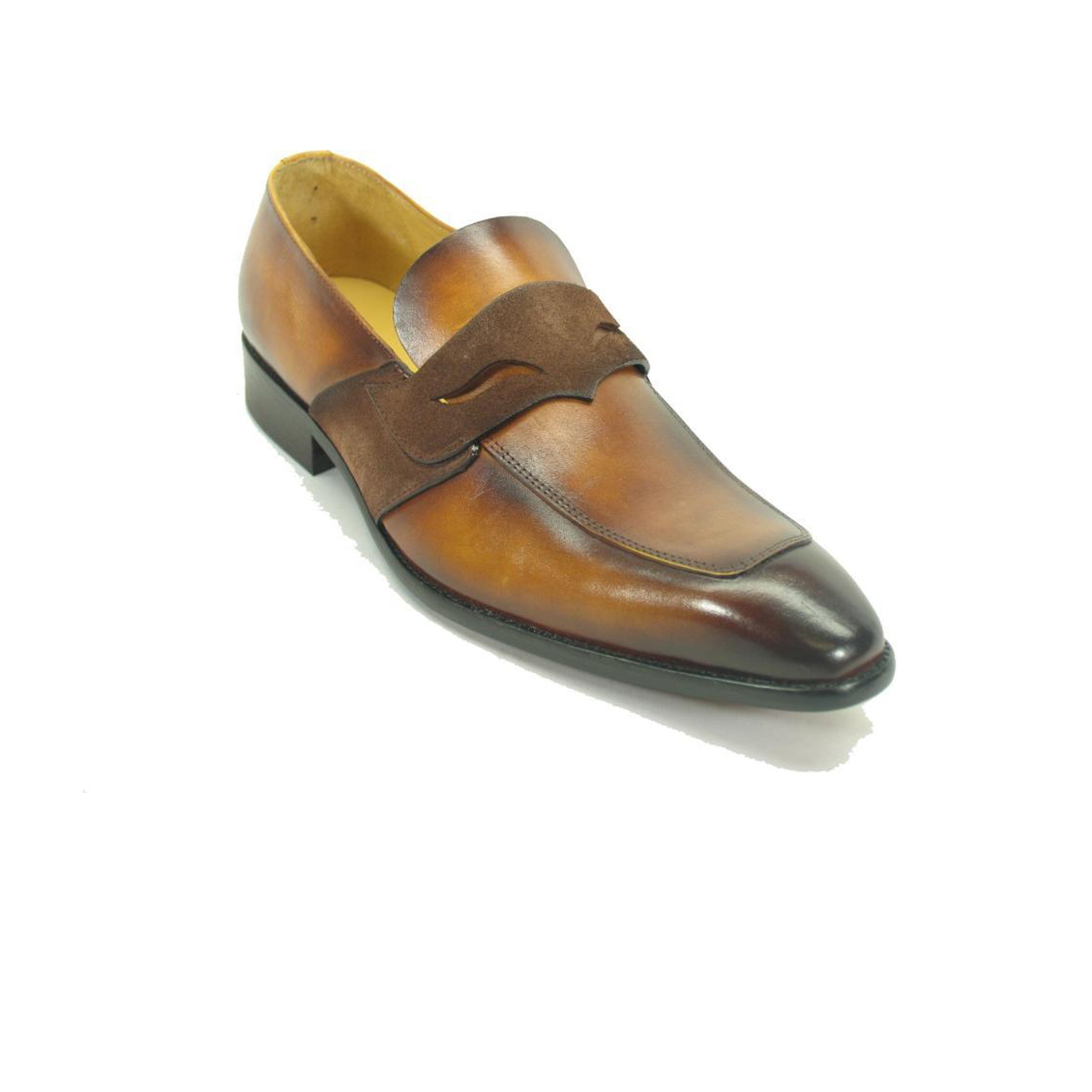 Mens Carrucci Modern Leather Double Penny Loafer Dress Sheo in Burgundy - 12