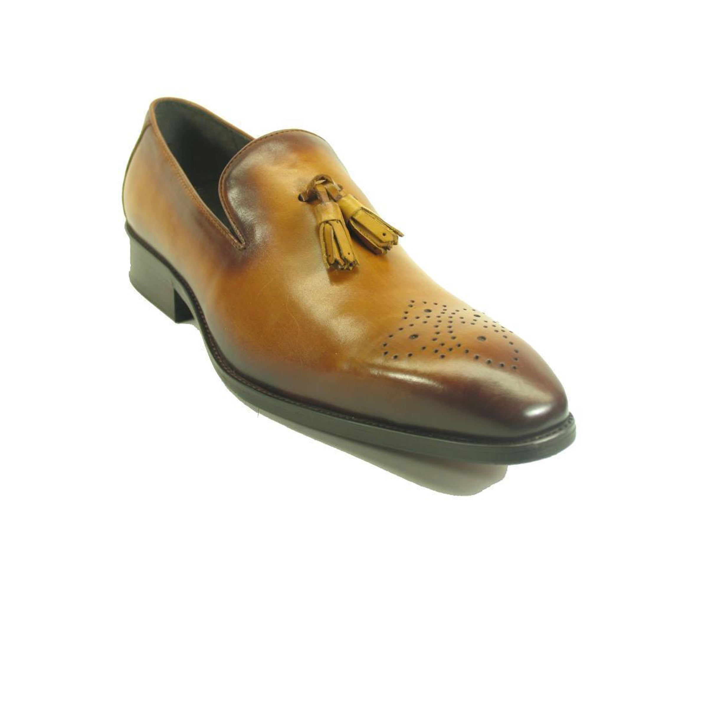 Mens Carrucci Wholecut Leather tassel Loafer Dress Shoe in Chestnut - 7.5