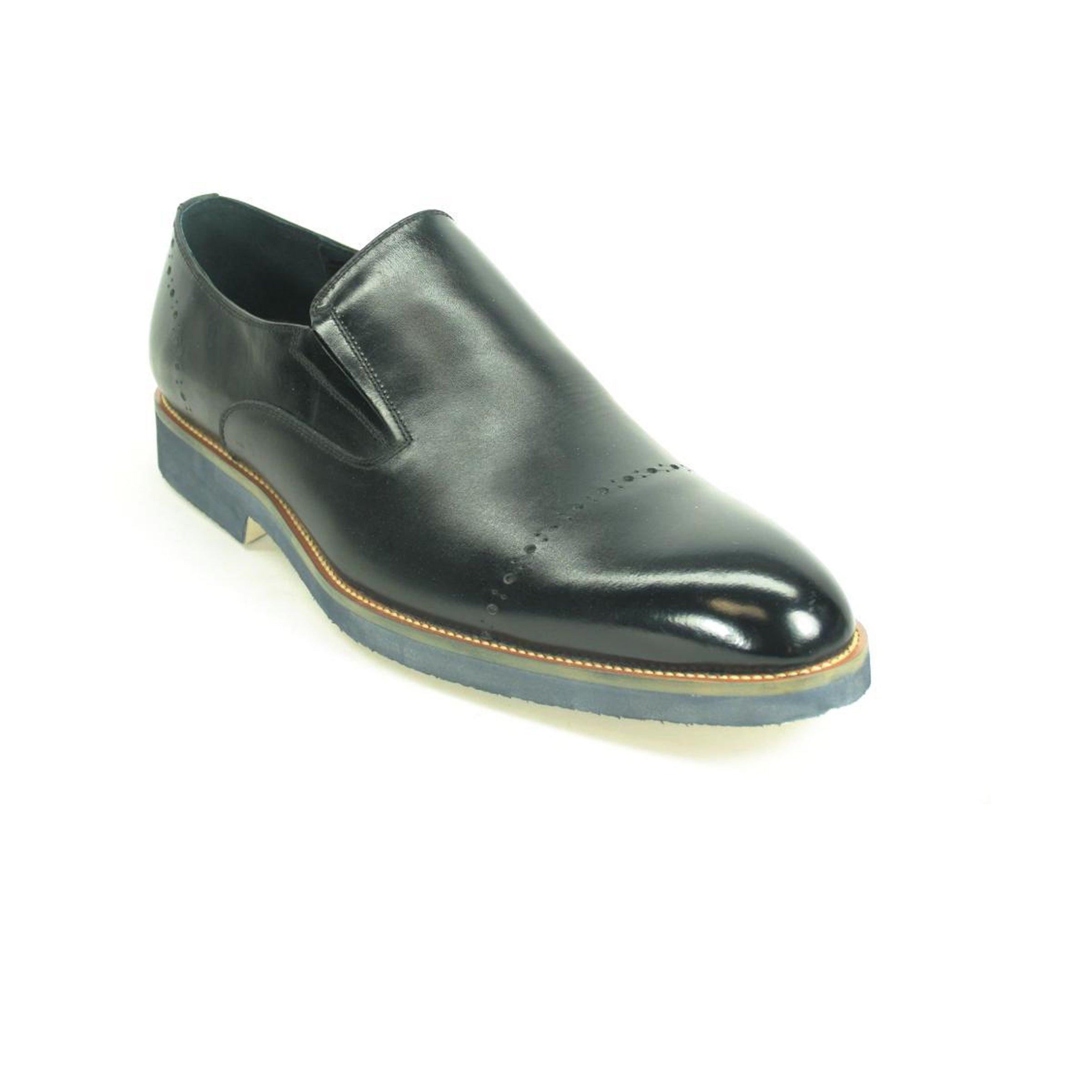 Mens Carrucci Leather Captoe Fade Slip On Dress Shoe in Black - 7