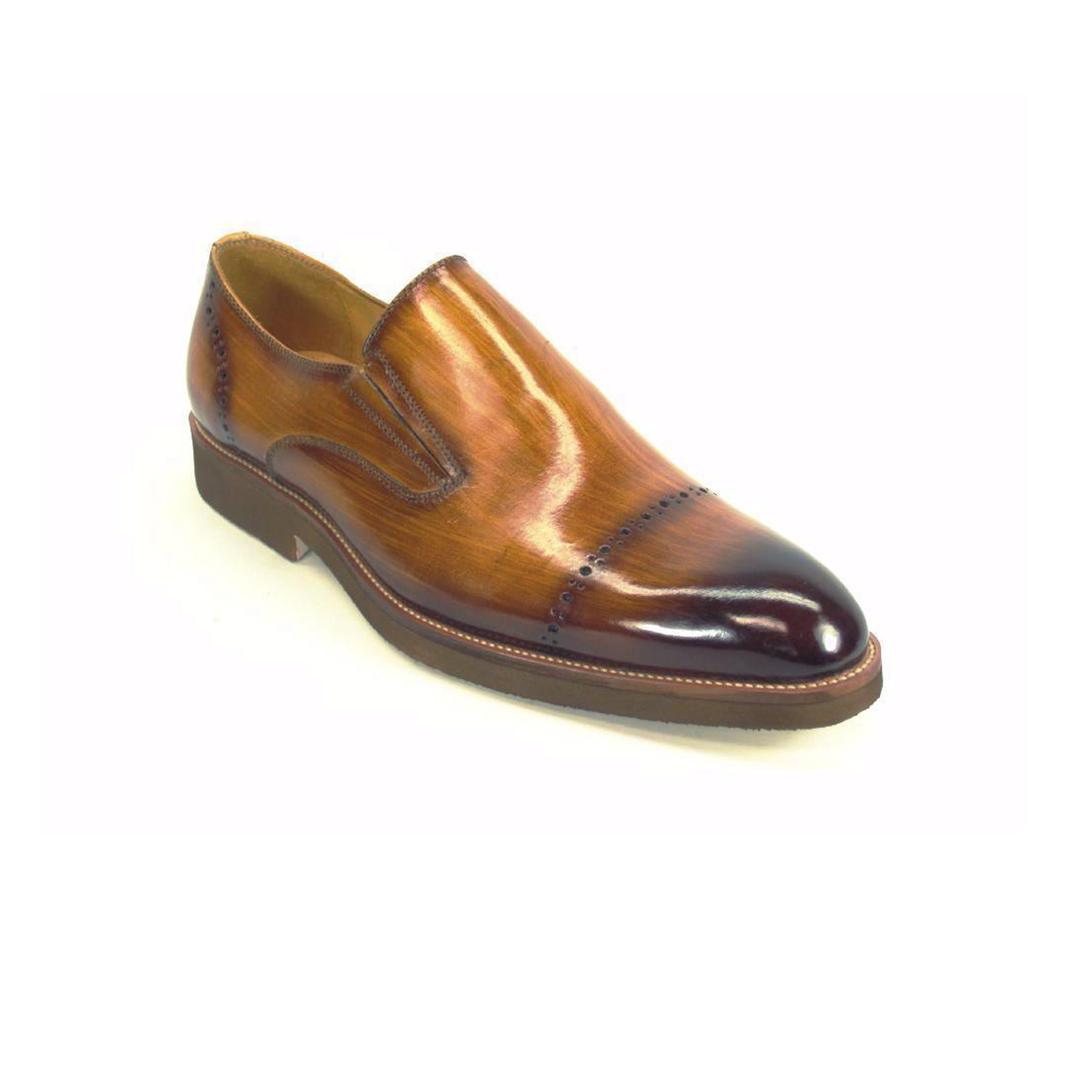 Mens Carrucci Leather Captoe Fade Slip On Dress Shoe in Burgundy - 7