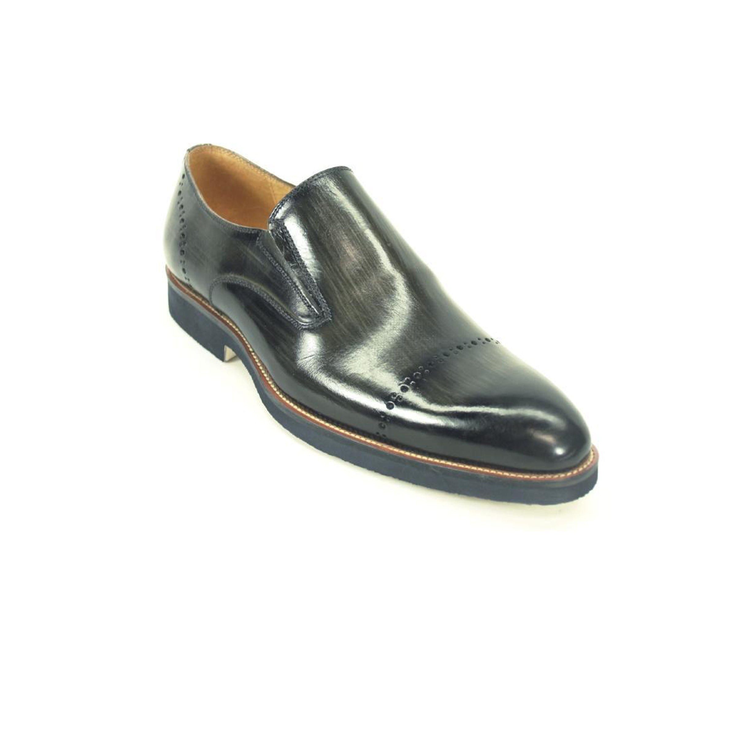 Mens Carrucci Leather Captoe Fade Slip On Dress Shoe in Burgundy - 7