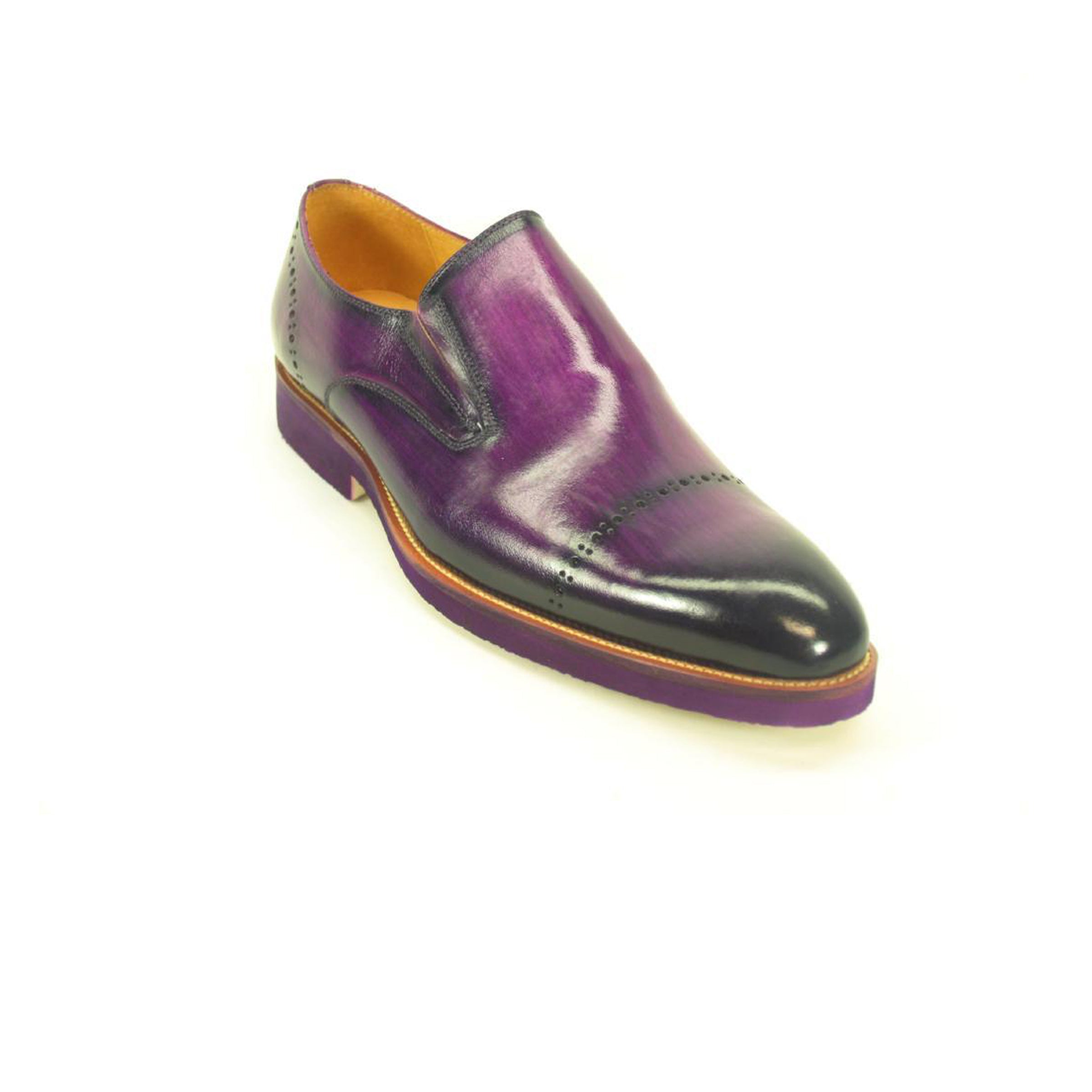 Mens Carrucci Leather Captoe Fade Slip On Dress Shoe in Burgundy - 7