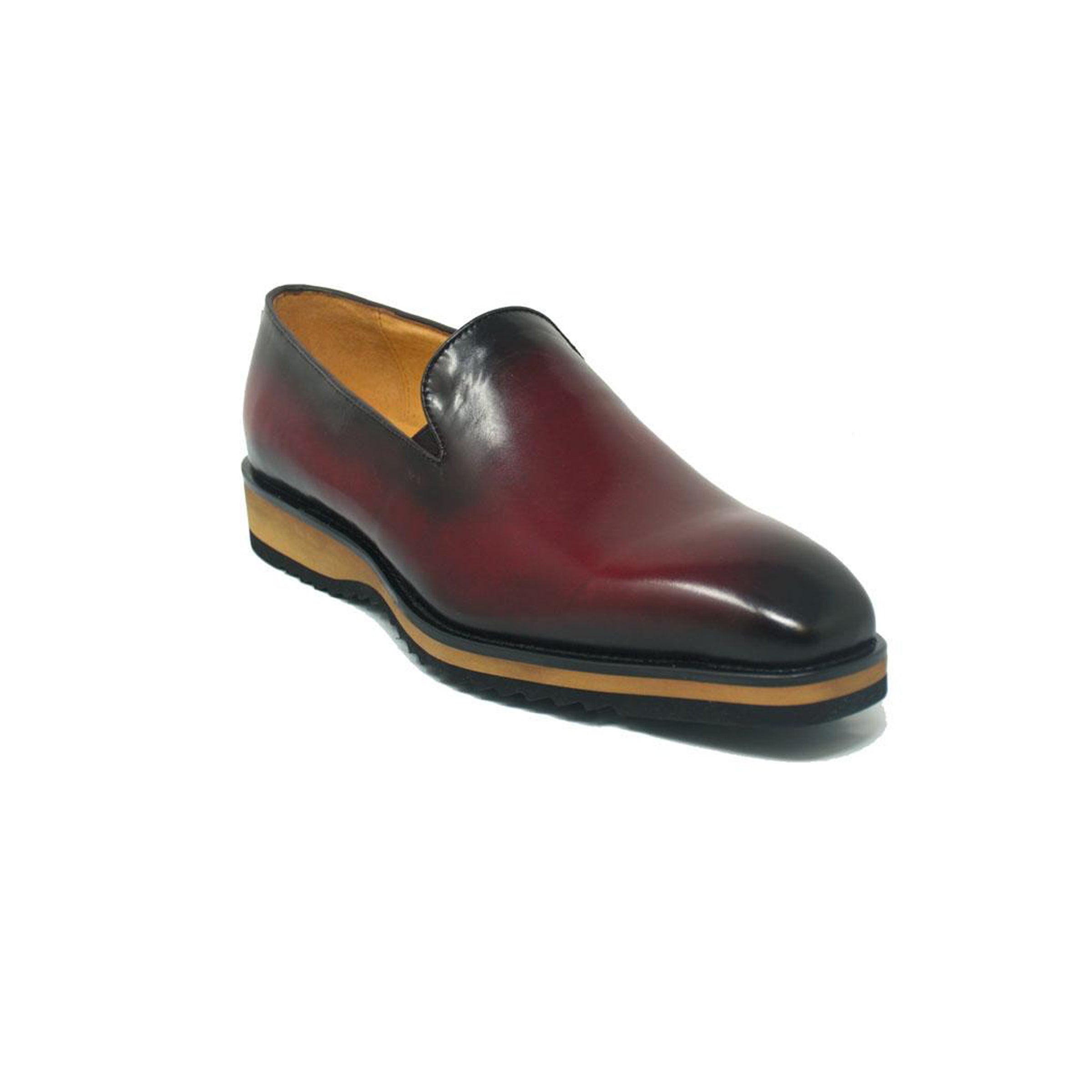 Mens Carrucci Whole Cut Leather Fade Slip On Dress Shoe in Burgundy - 7