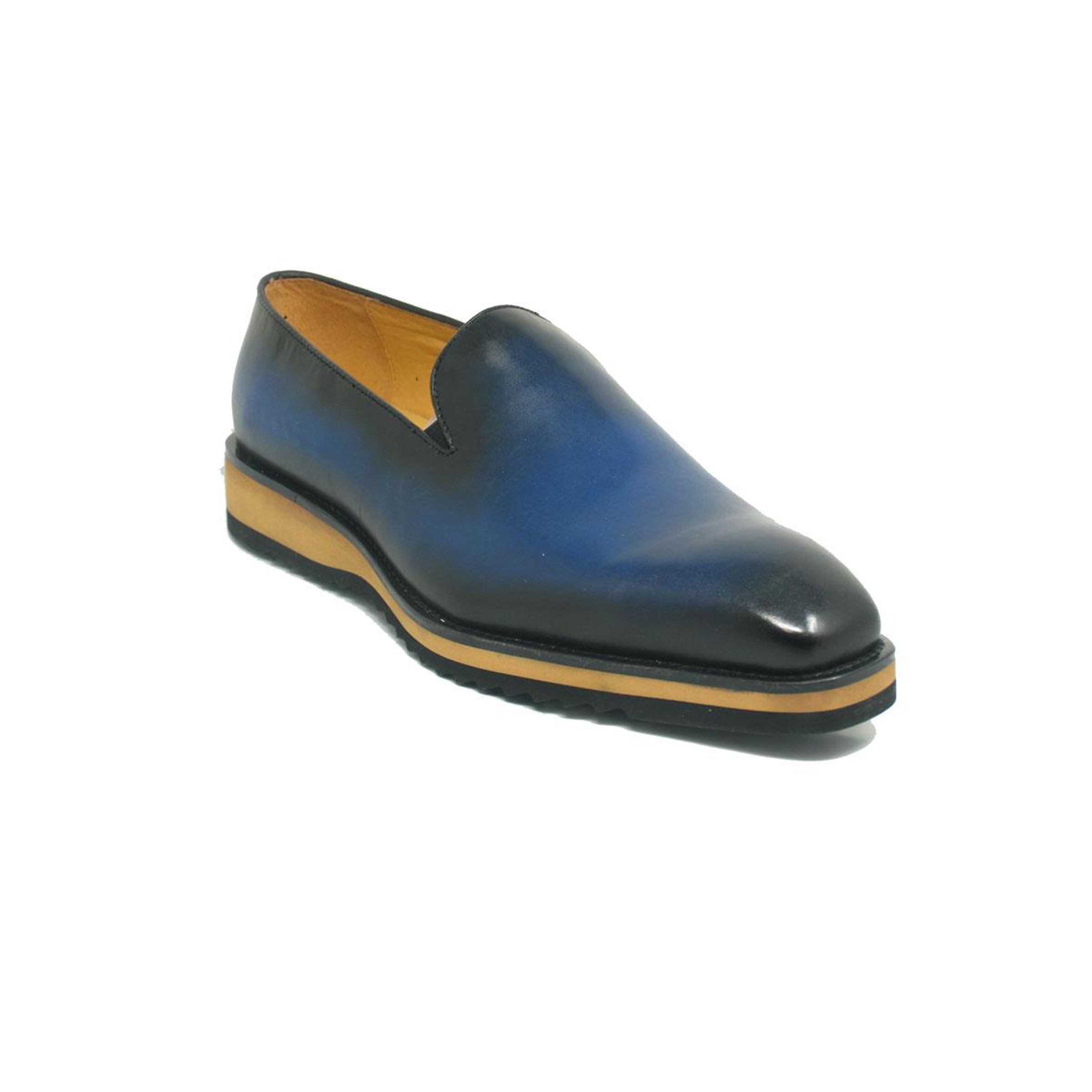 Mens Carrucci Whole Cut Leather Fade Slip On Dress Shoe in Black - 7
