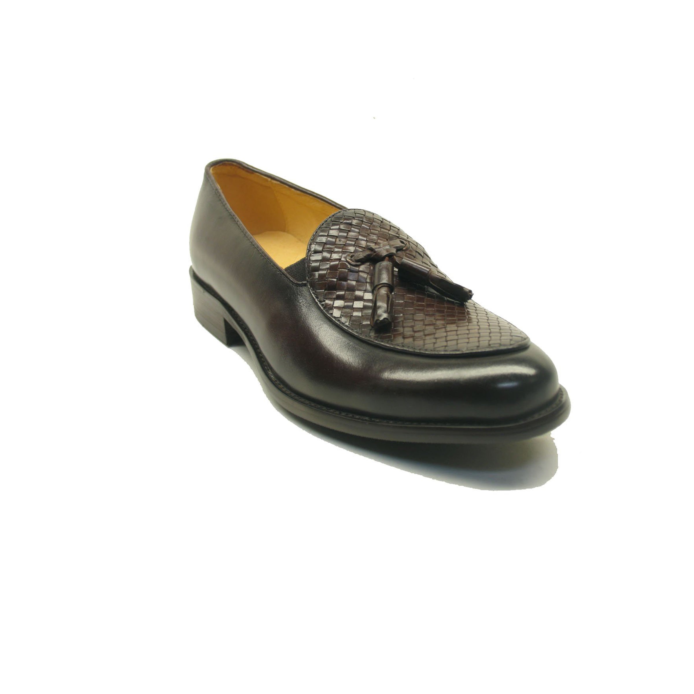 Mens Carrucci Woven Leather Tassel Loafer Dress Shoe in Cognac - 13