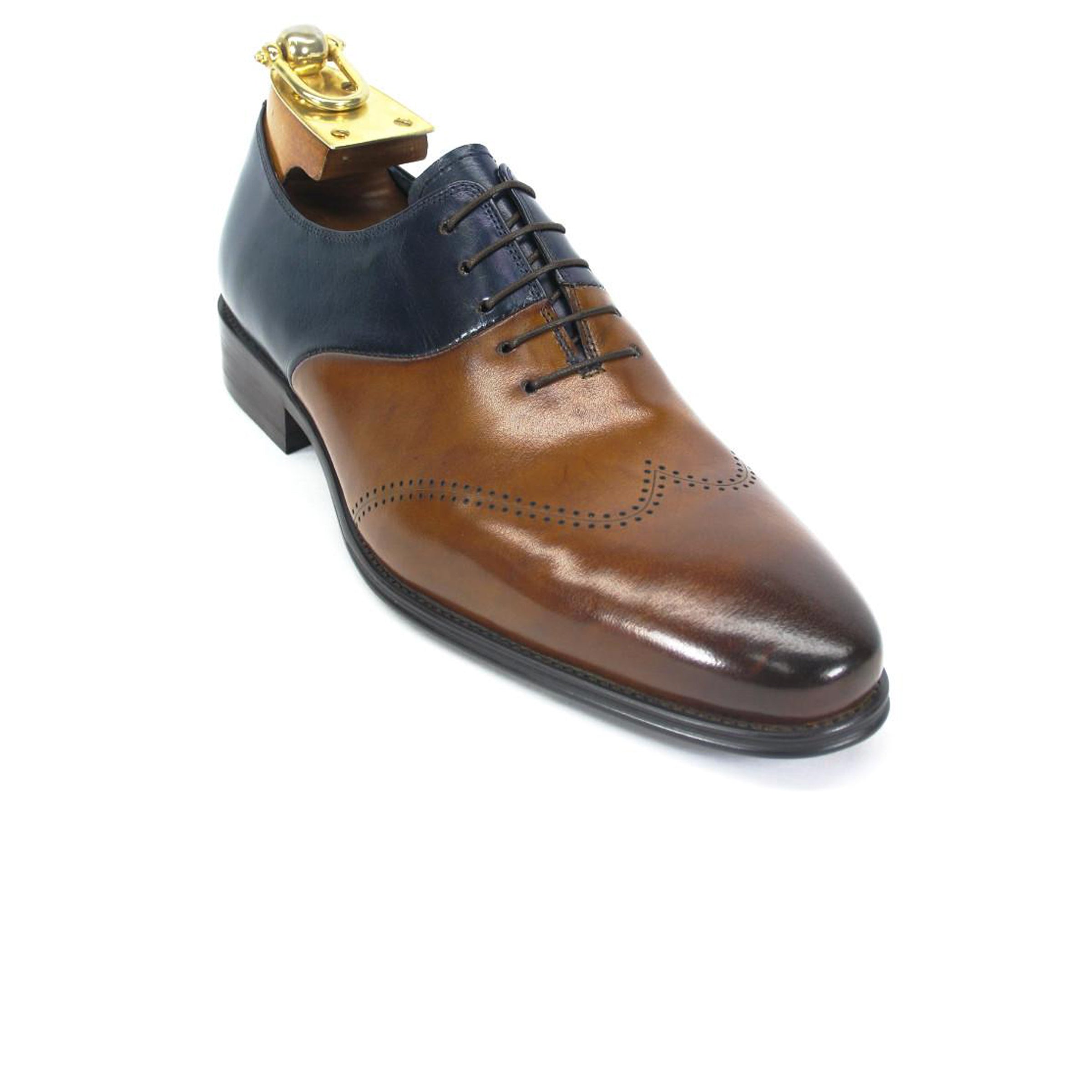 Mens Two Tone Split Leather Dress Shoe in Brown & Navy - 8