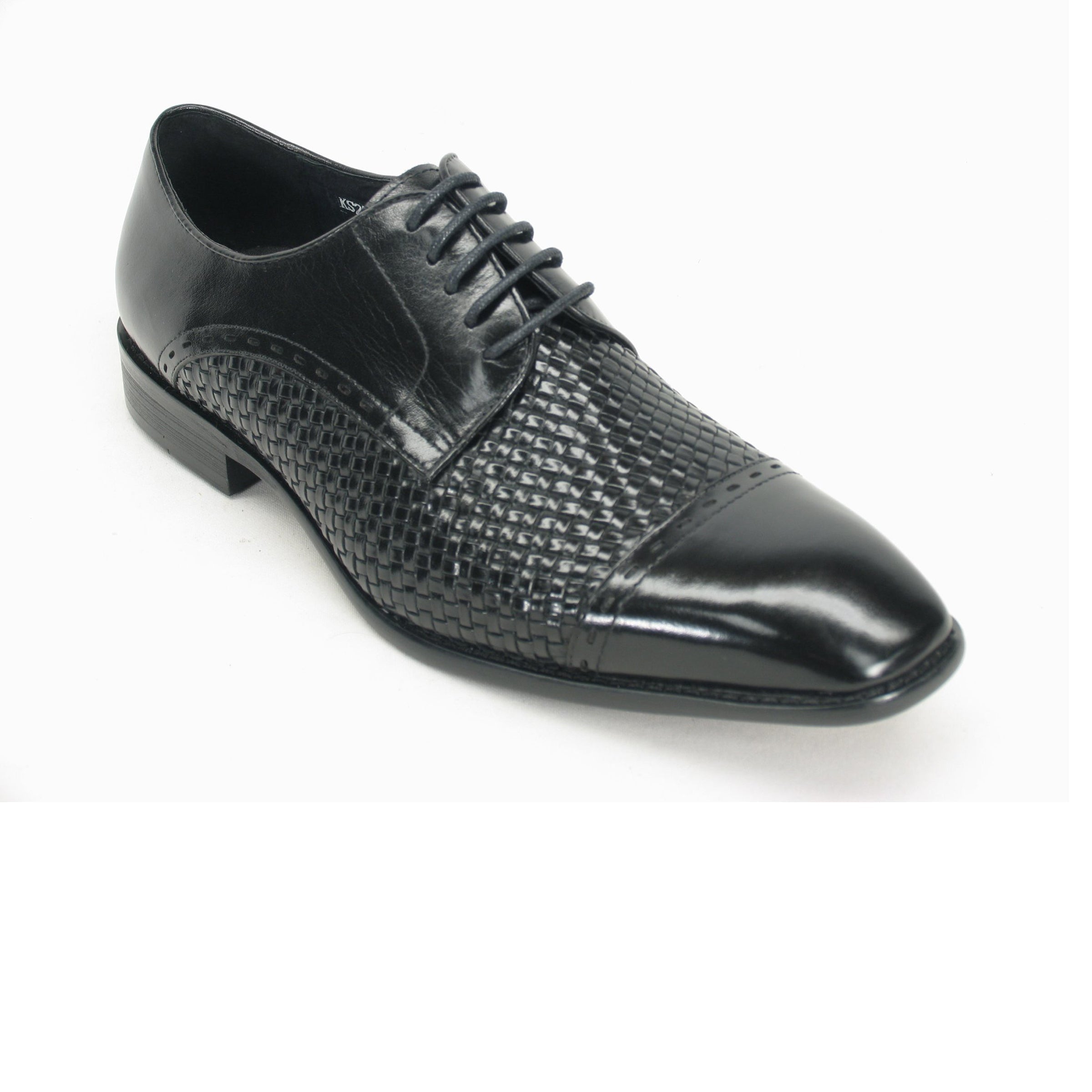 Mens Carrucci Woven Leather Cap Toe Oxford Dress Shoe in Black - 10.5