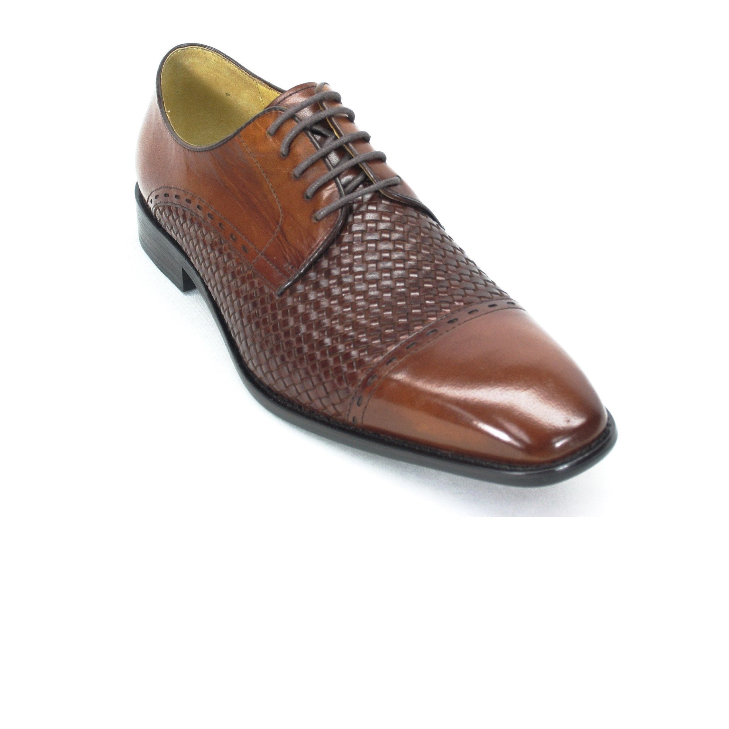 Mens Carrucci Woven Leather Cap Toe Oxford Dress Shoe in Black - 10.5