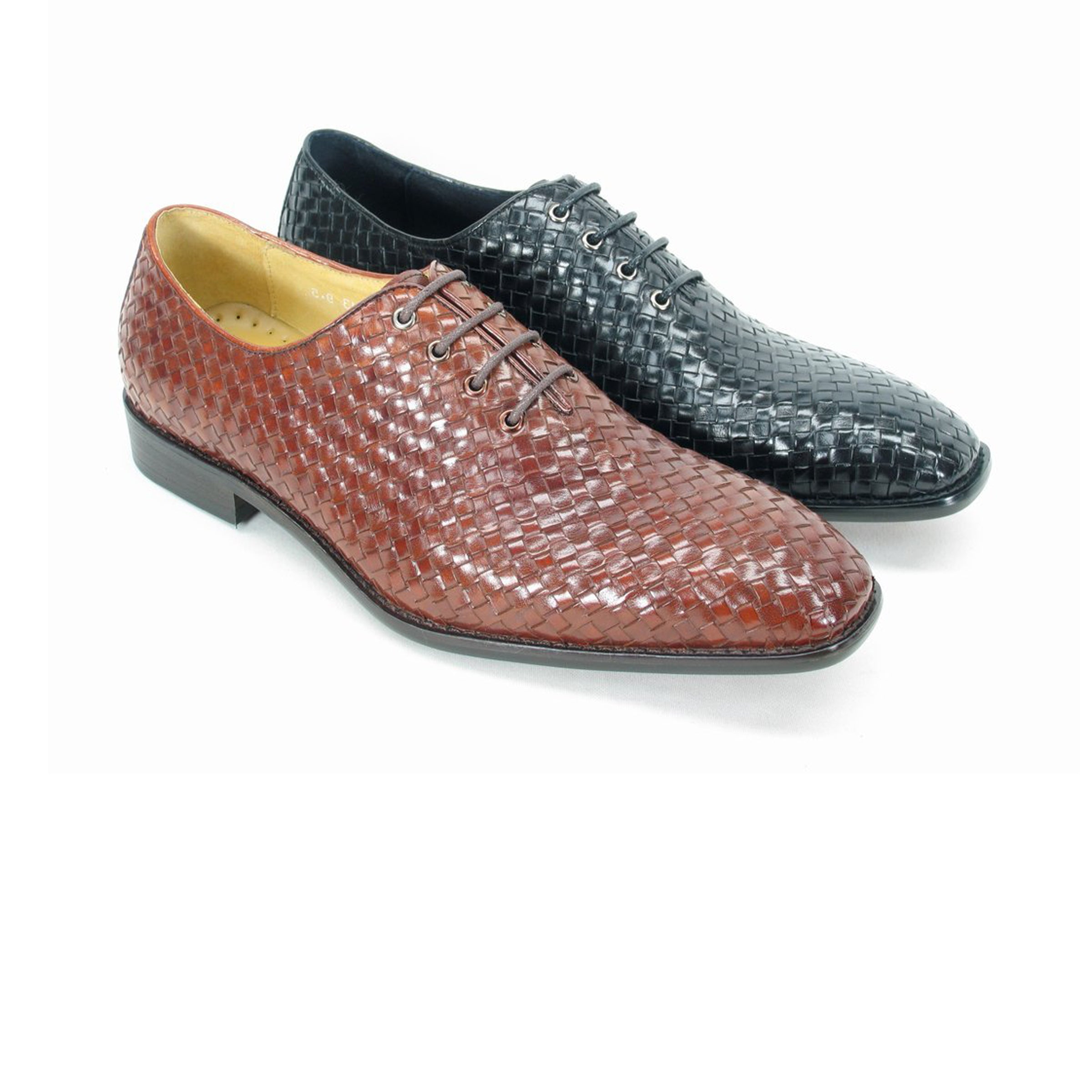 Mens Carrucci Woven Leather Cap Toe Oxford Dress Shoe in Black - 8.5