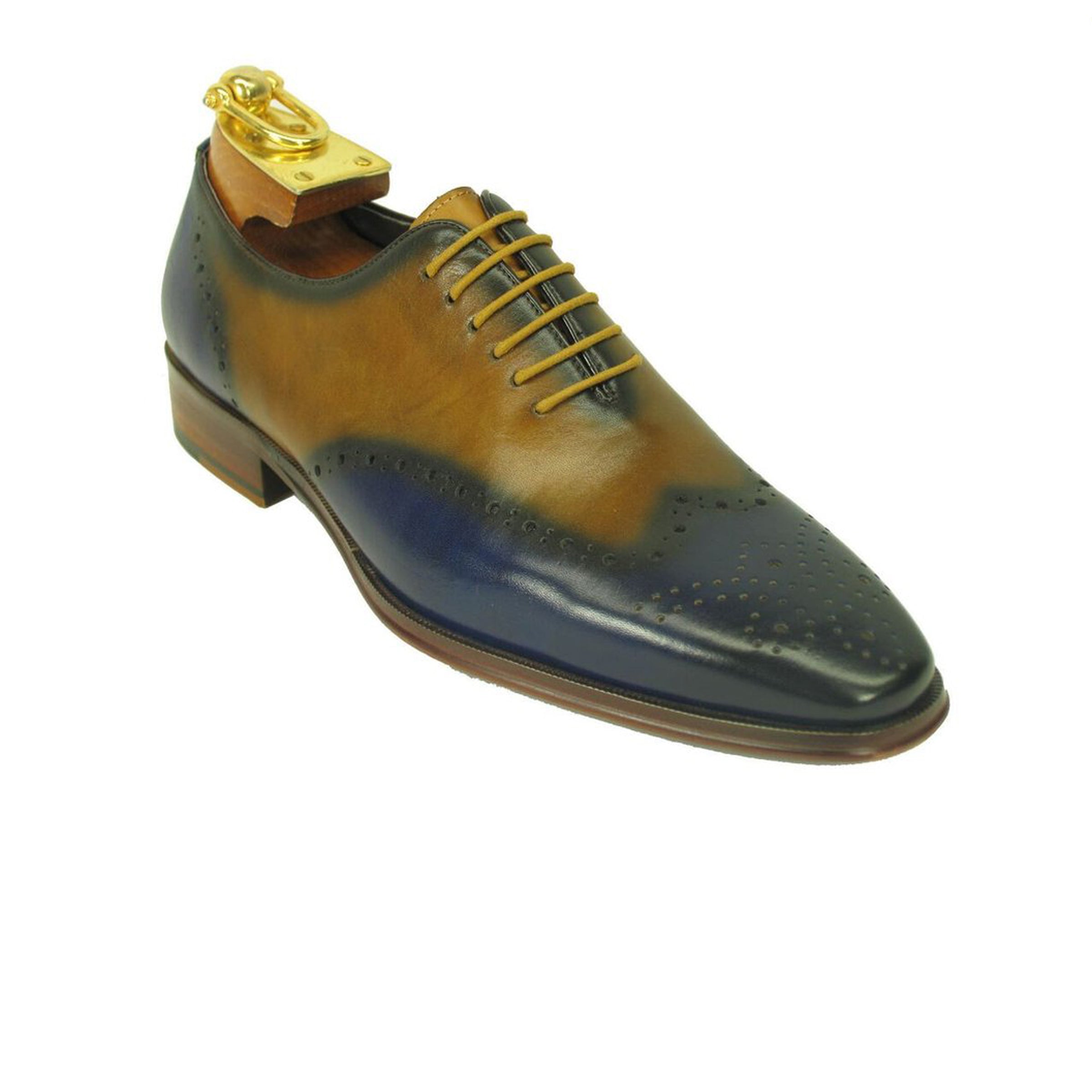 Mens Two Tone Contrast Leather Wingtip Dress Shoe in Navy - 8.5