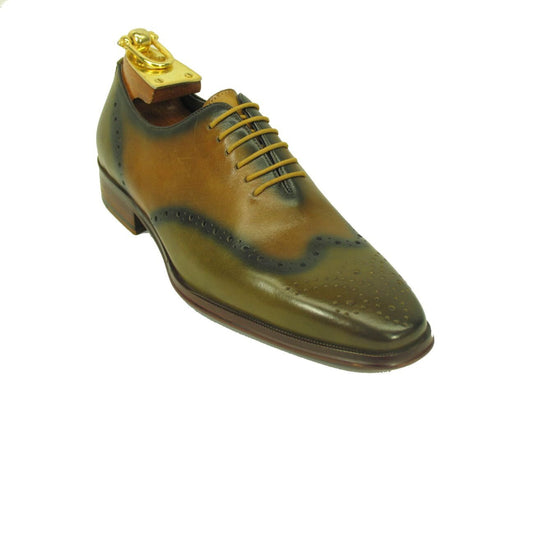 Mens Two Tone Contrast Leather Wingtip Dress Shoe in Green & Tan