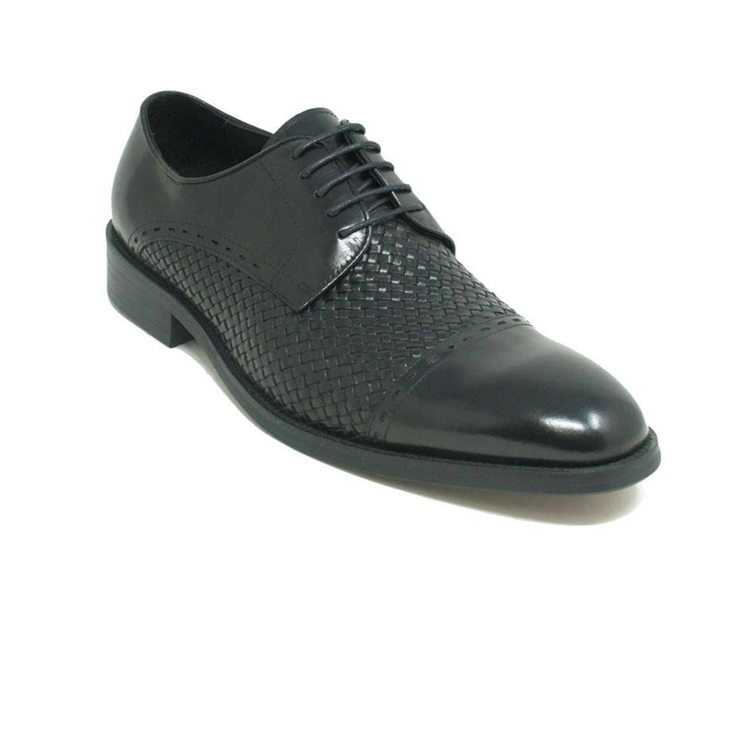 Mens Carrucci Woven Leather Cap Toe Dress Shoe in Cognac - 8