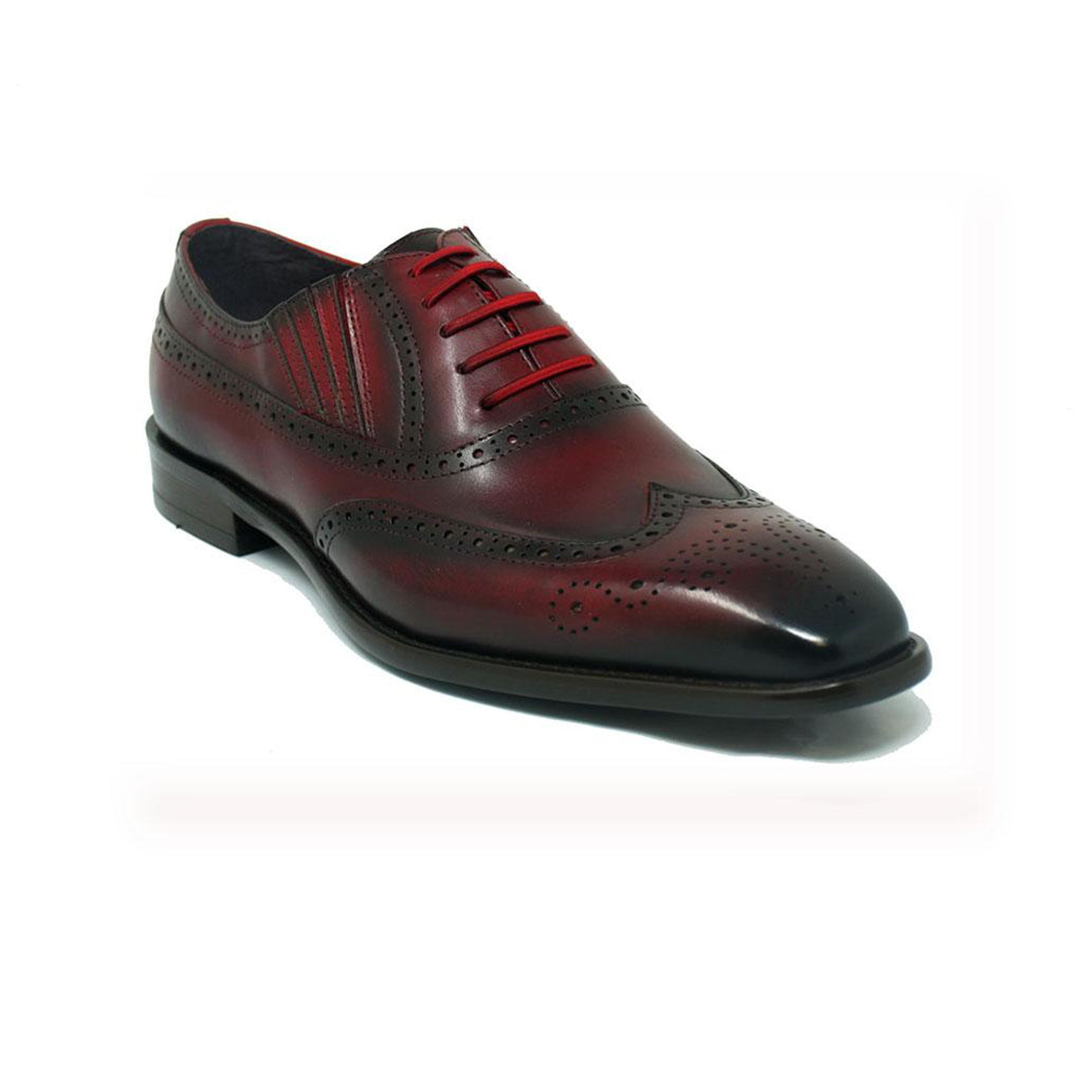 Mens Carrucci Burnished Leather Classic 1920's Wingtip Dress Shoe in Navy - 7