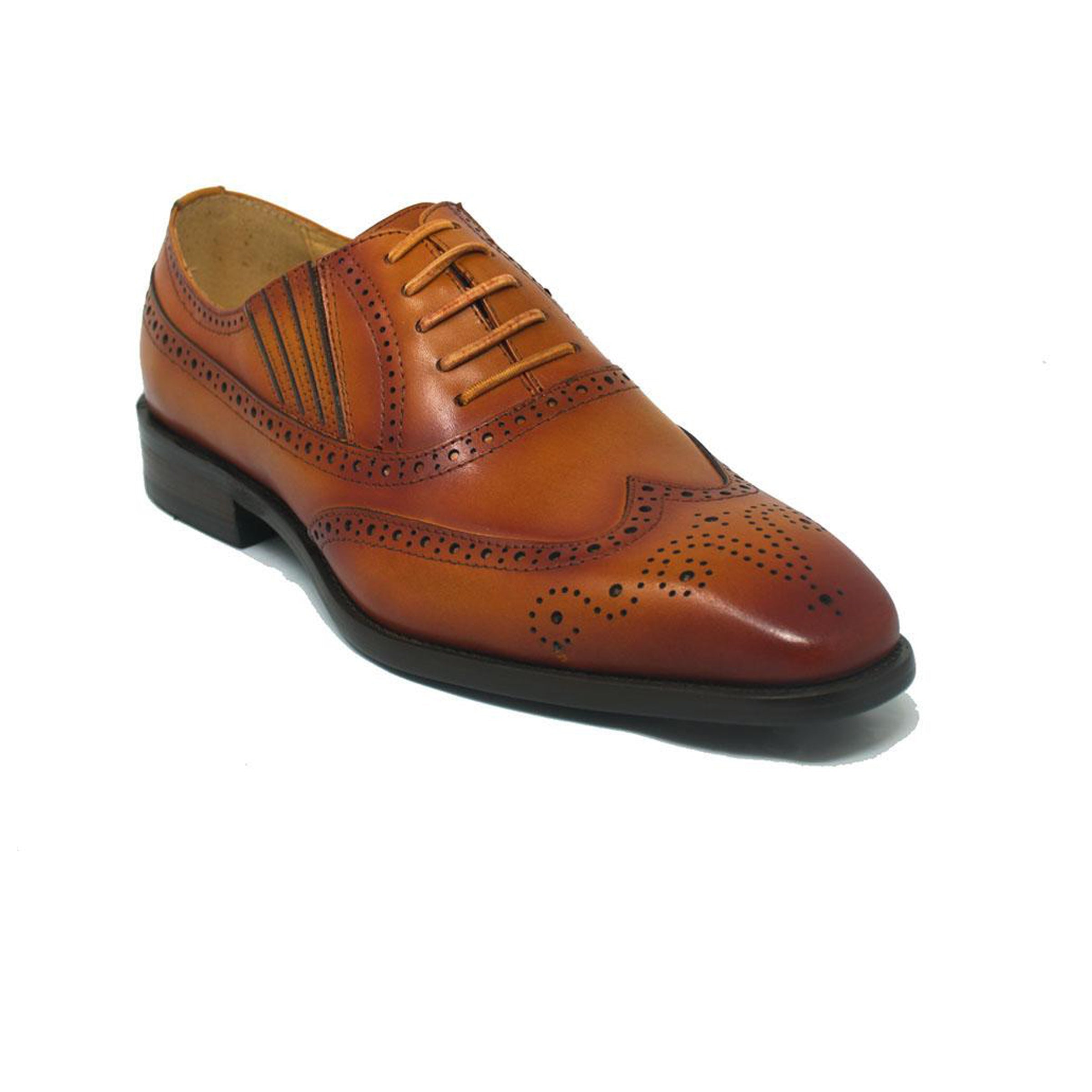 Mens Carrucci Burnished Leather Classic 1920's Wingtip Dress Shoe in Cognac - 7