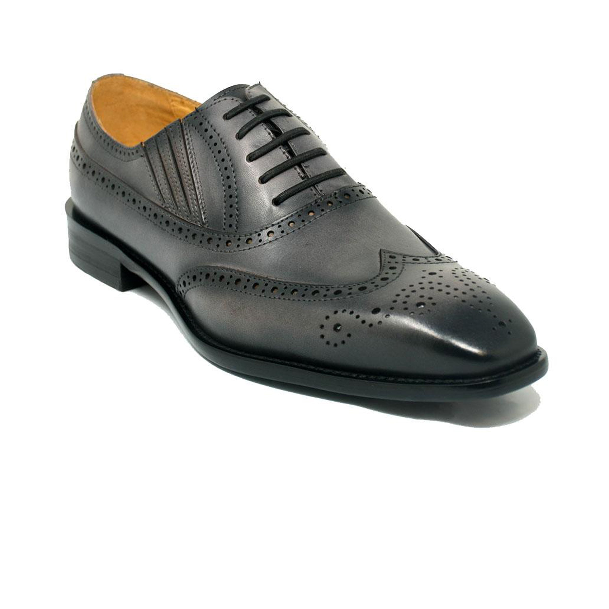 Mens Carrucci Burnished Leather Classic 1920's Wingtip Dress Shoe in Cognac - 7