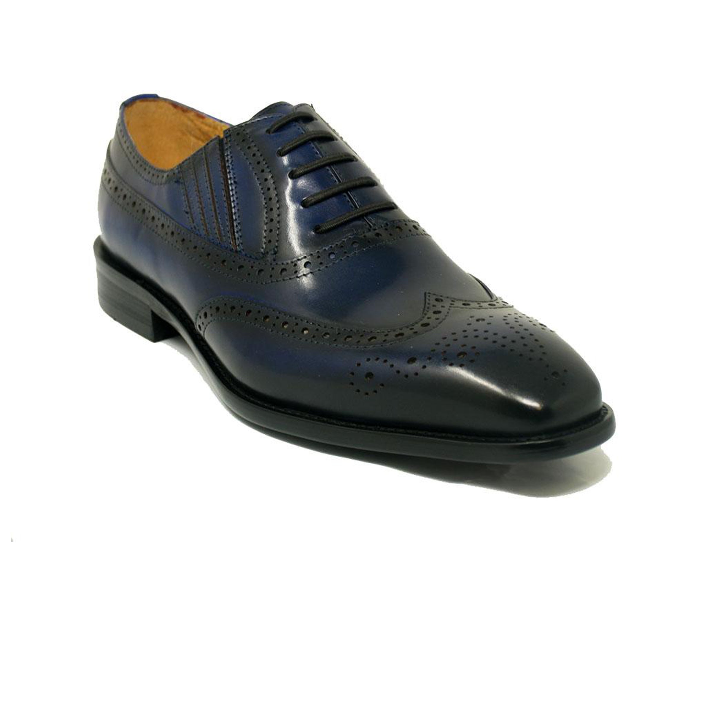 Mens Carrucci Burnished Leather Classic 1920's Wingtip Dress Shoe in Cognac - 7