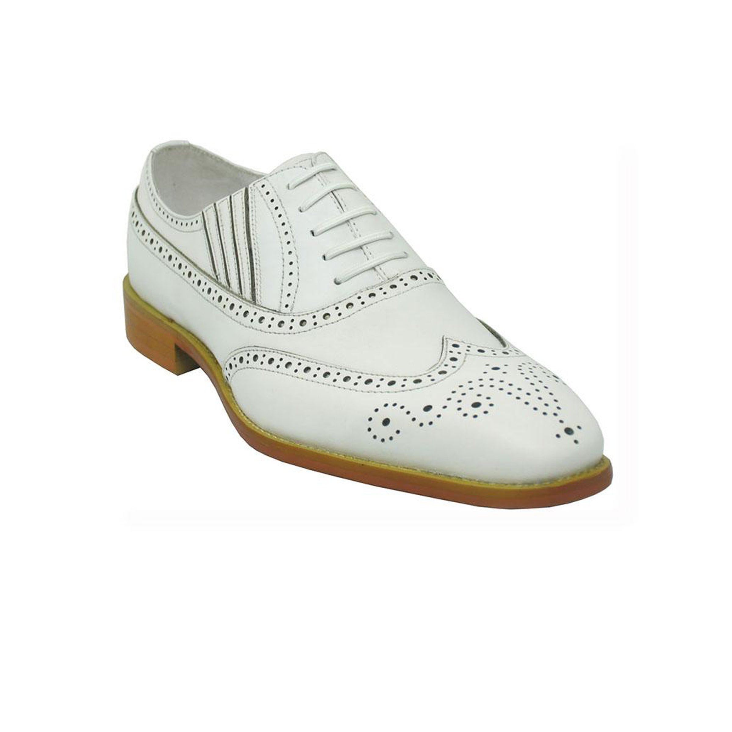 Mens Carrucci Burnished Leather Classic 1920's Wingtip Dress Shoe in White - 7