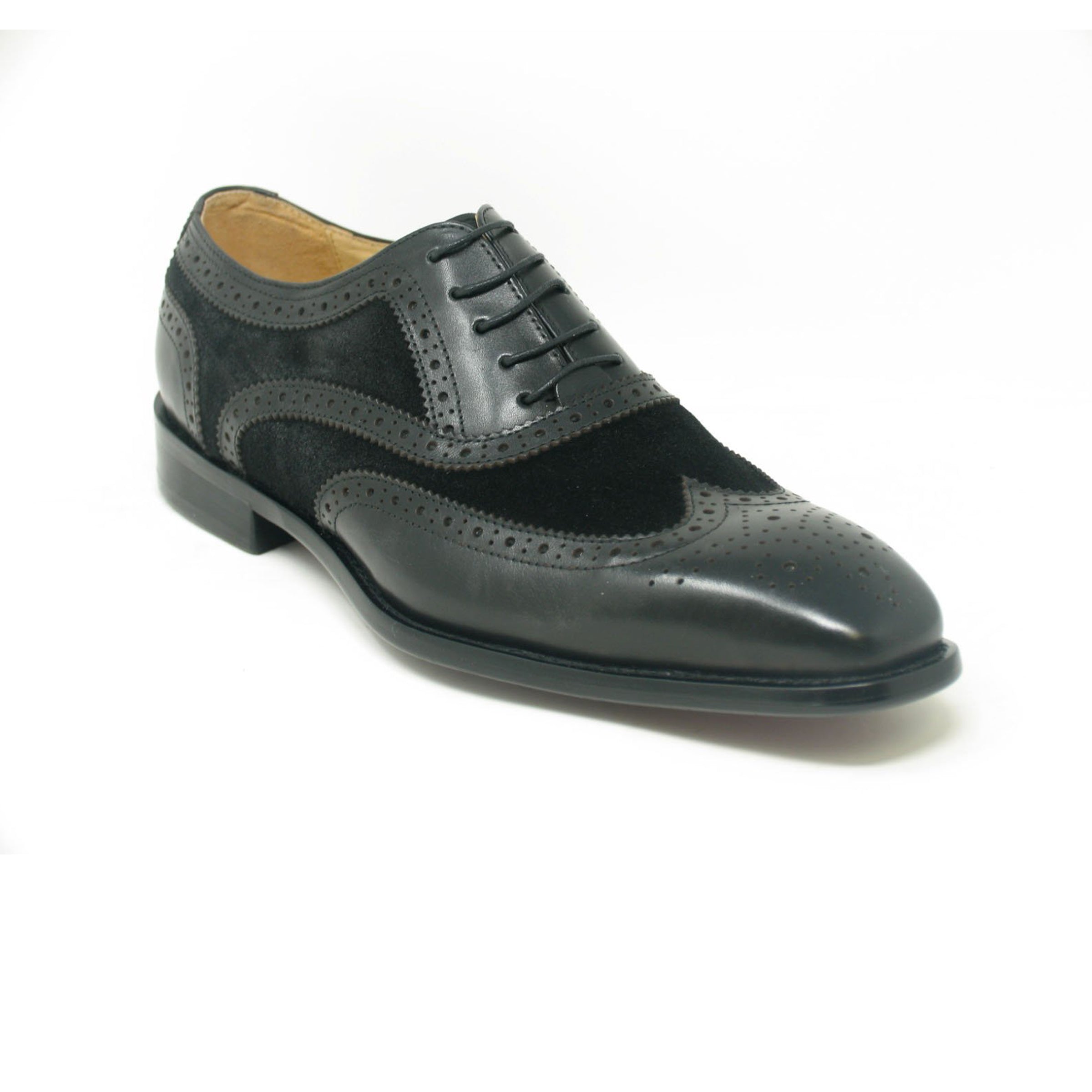 Mens Carrucci Mixed Media Leather Wingtip Dress Shoe in Chestnut - 7