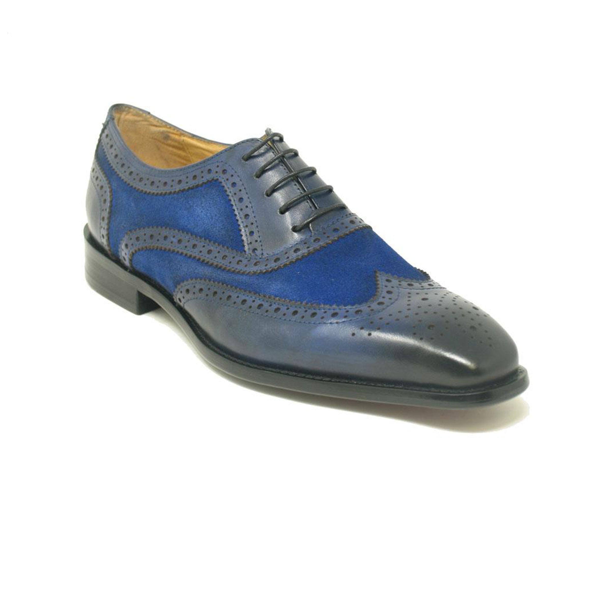 Mens Carrucci Mixed Media Leather Wingtip Dress Shoe in Chestnut - 7