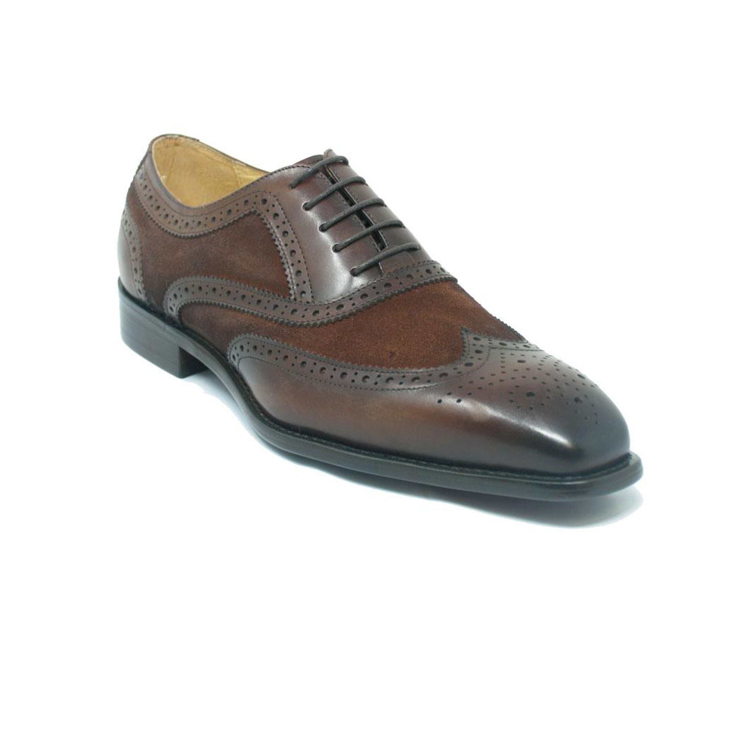 Mens Carrucci Mixed Media Leather Wingtip Dress Shoe in Chestnut - 7