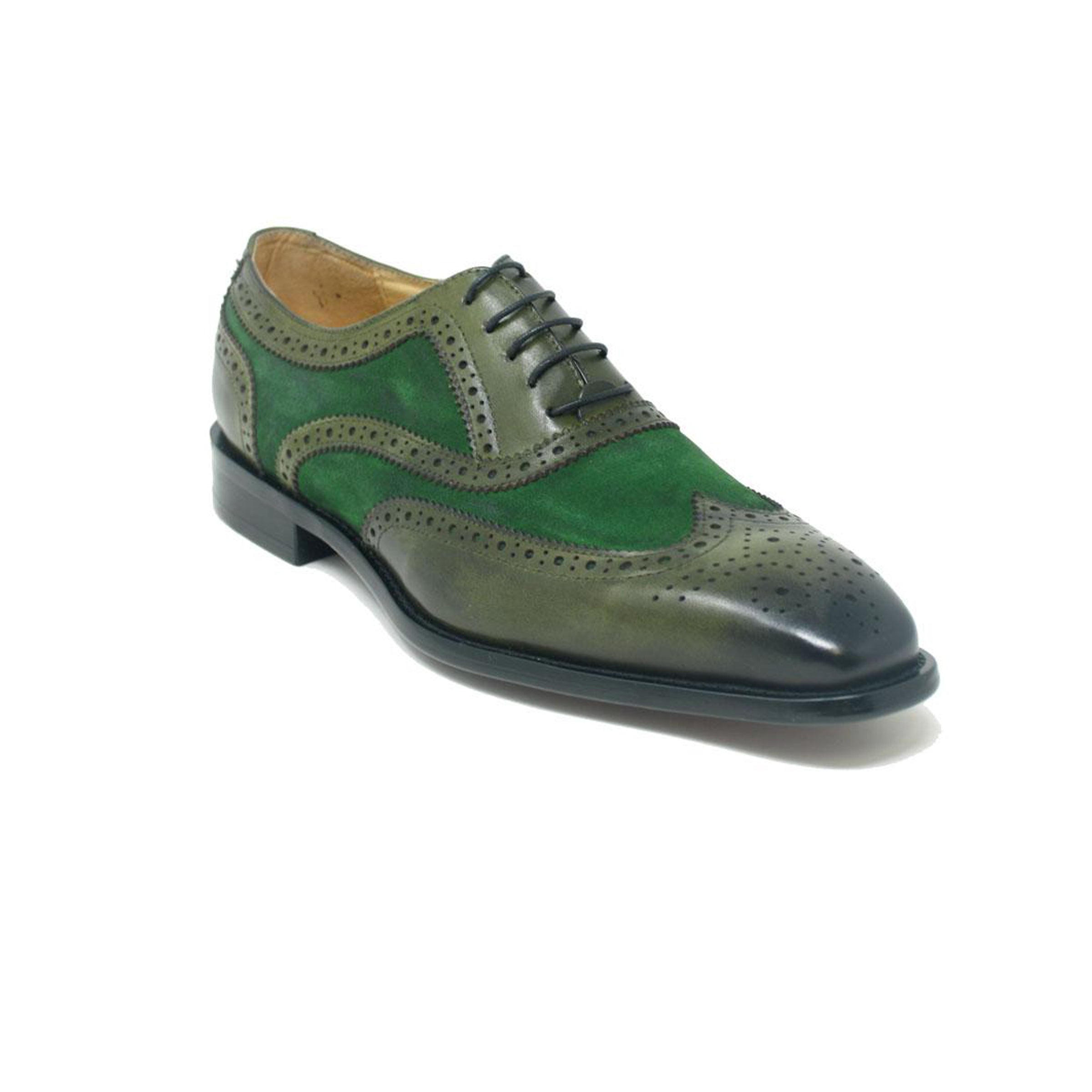 Mens Carrucci Mixed Media Leather Wingtip Dress Shoe in Chestnut - 7