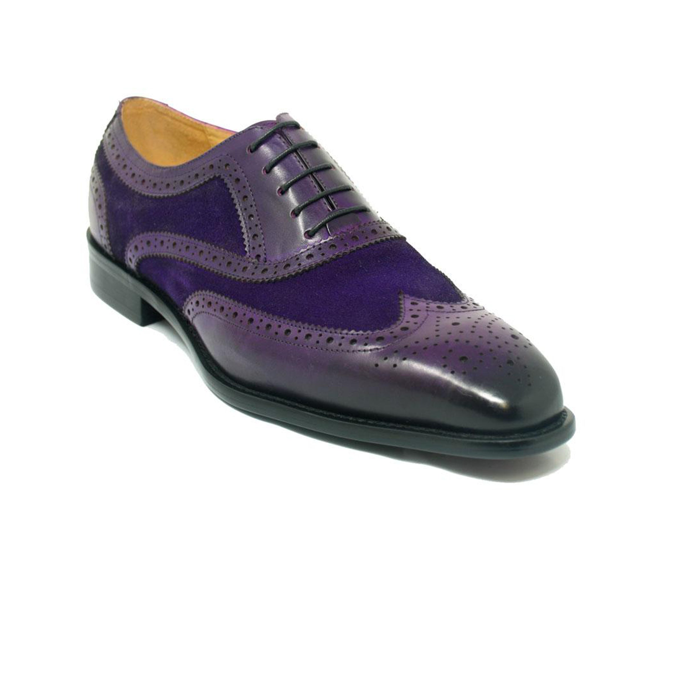 Mens Carrucci Mixed Media Leather Wingtip Dress Shoe in Cognac - 7