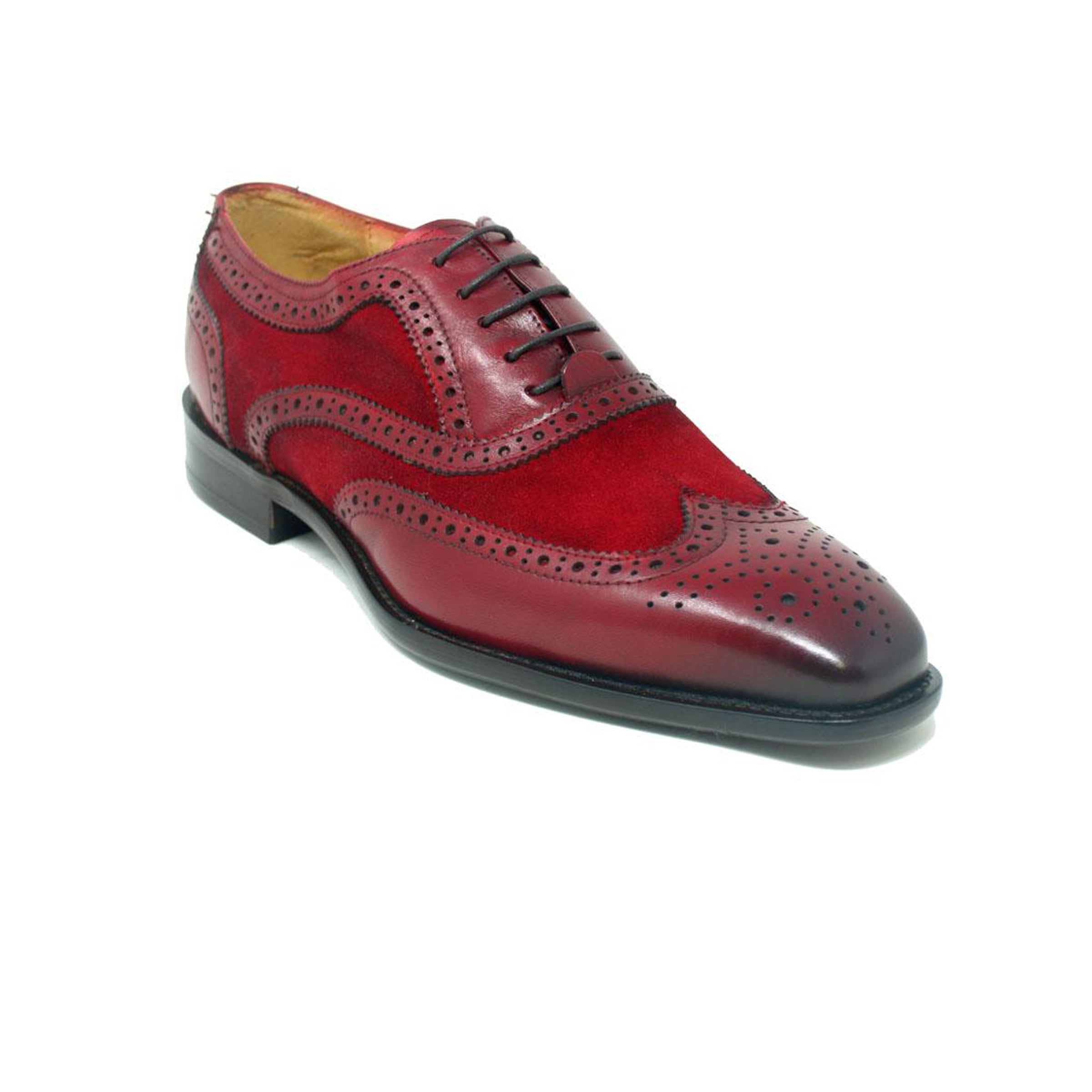 Mens Carrucci Mixed Media Leather Wingtip Dress Shoe in Cognac - 7
