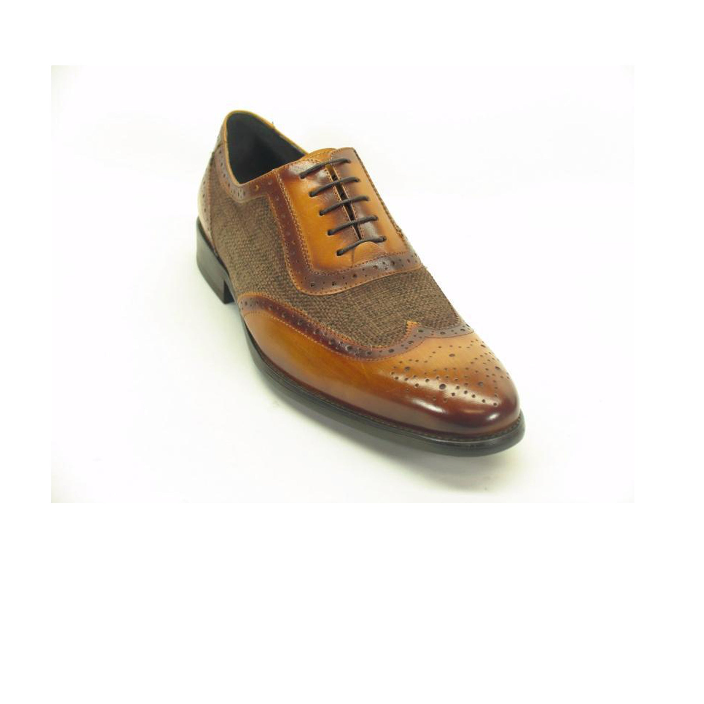 Mens Carrucci Plaid Leather Wingtip in Olive Green - 8.5