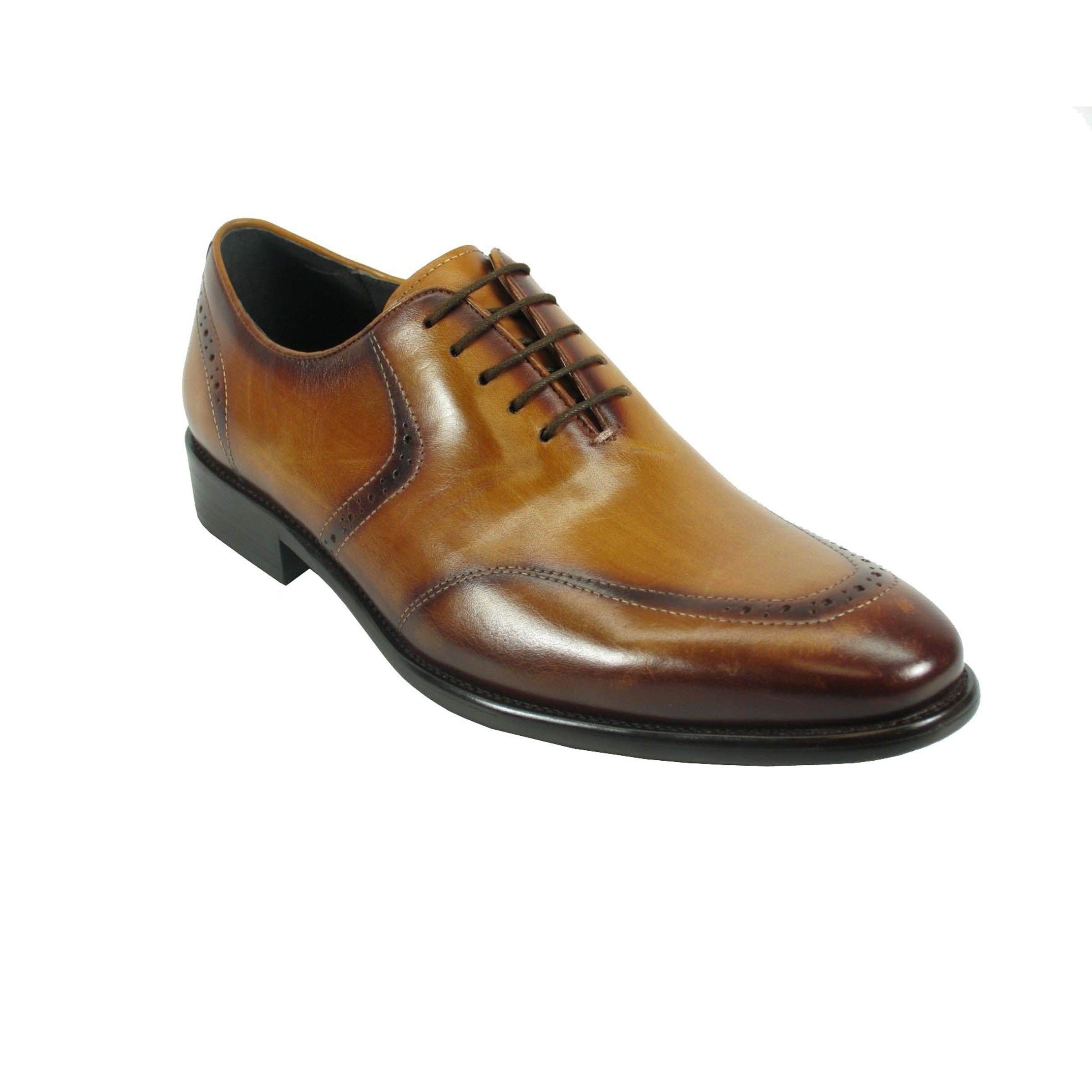 Mens Carrucci Wholecut Leather Oxford Dress Shoe in Cognac - 7.5