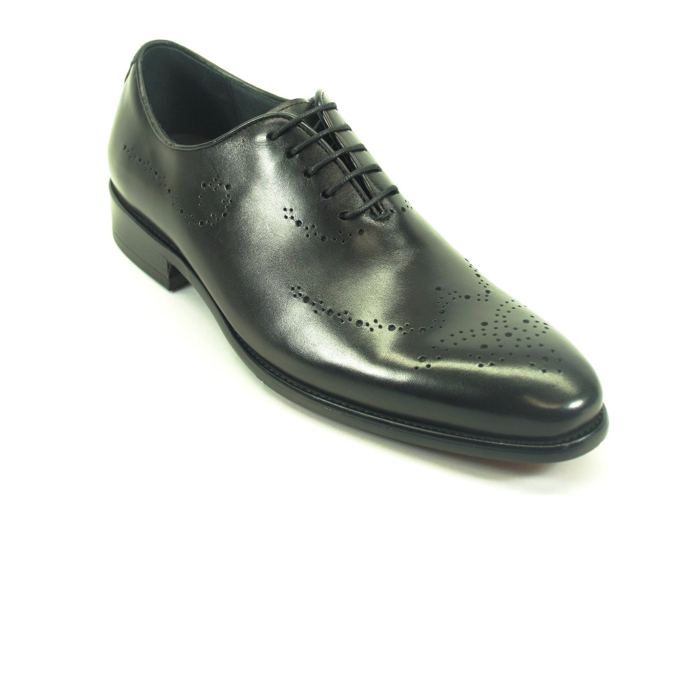 Mens Carrucci Whole Cut Leather Medallion Dress Shoe in Navy Blue - 7.5