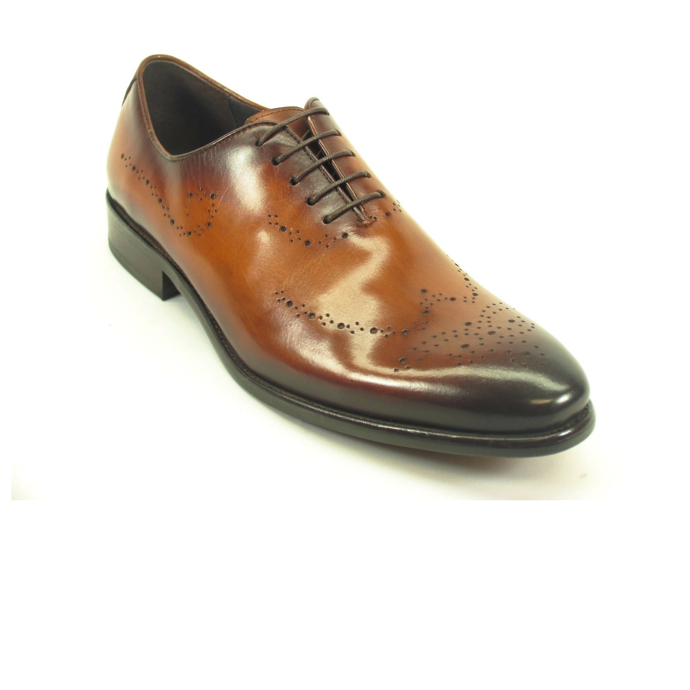 Mens Carrucci Whole Cut Leather Medallion Dress Shoe in Navy Blue - 7.5