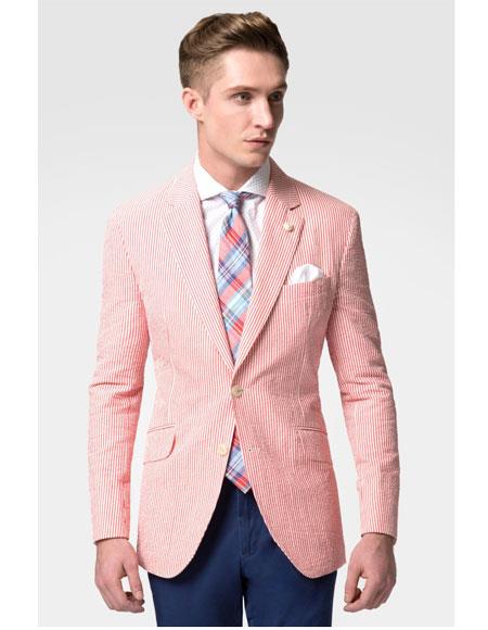 Mens New Years Outfit-Men's Fashion Casual Slim Fit Cheap Priced Blazer Jacket For Men Suit Jacket Red Stripe Seersucker Sear Sucker Suit Cheap Blazer Jacket For Men