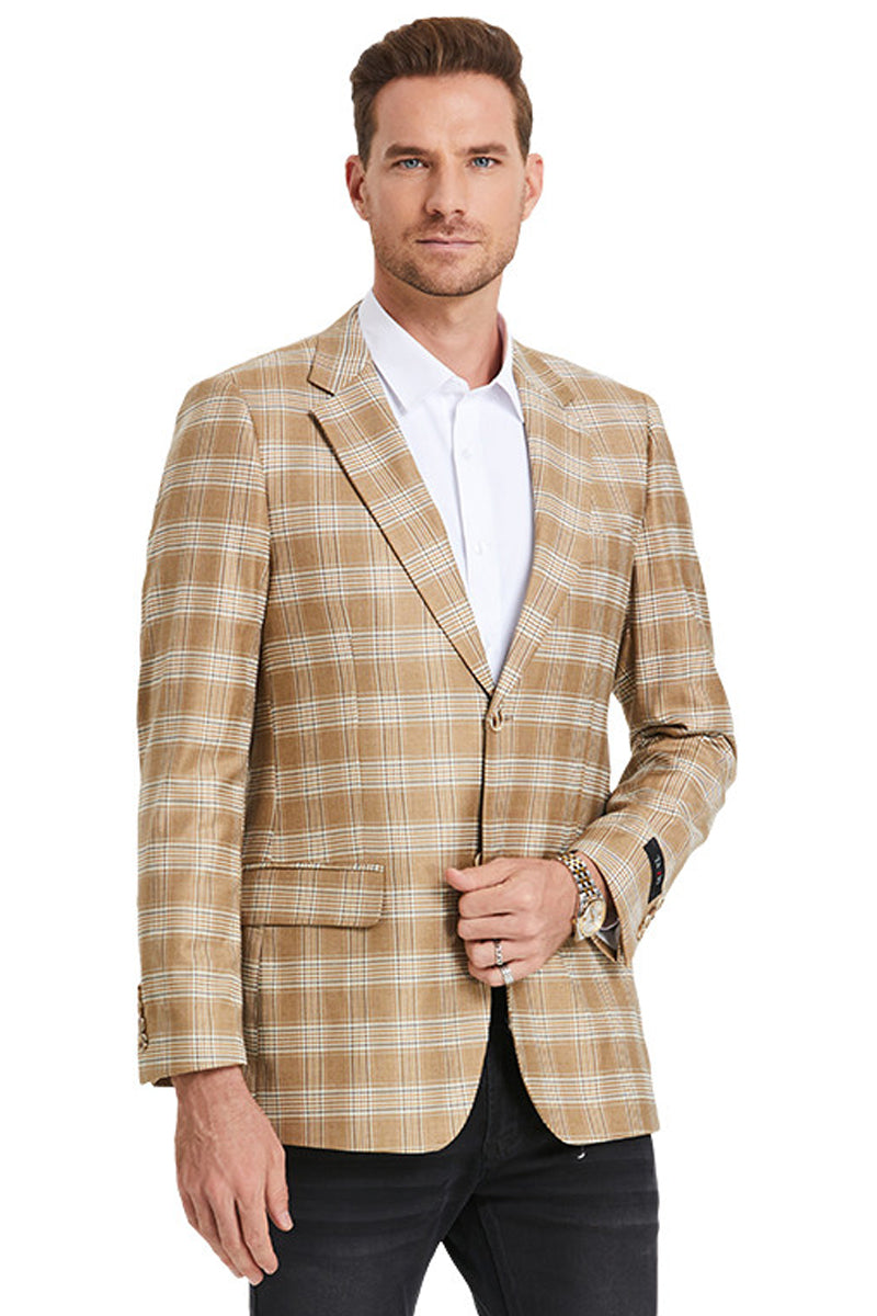 "Glen Plaid Sport Coat - Men's Slim Fit Business Casual Khaki" - X-Small