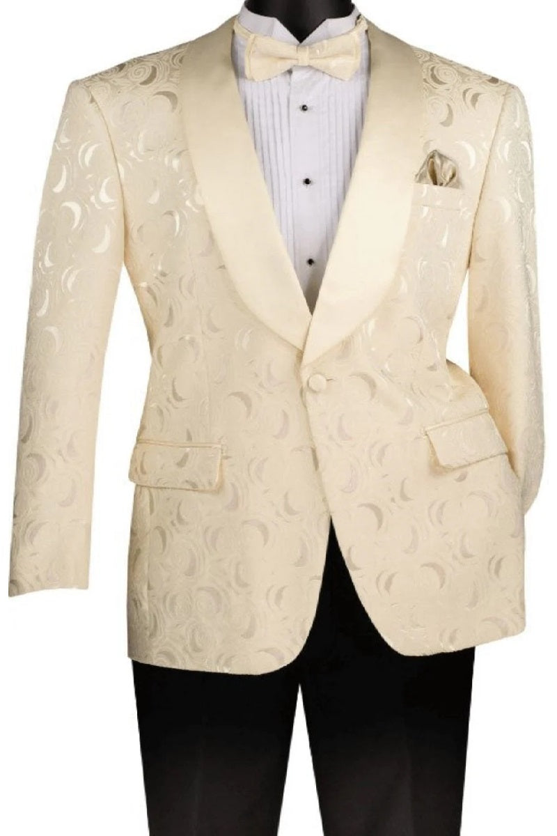 Ivory Tuxedo Dinner Jacket - Champagne Wedding Tuxedo With Bowtie - 34 Short or Extra Small