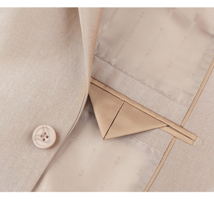 Cheap Priced Suit - Mens Basic Two Button Slim Fit  Suit With Optional Vest In Shiny Champagne Tan Sharkskin - 38 Short Jacket+32 Waist Adjustable 28to34)(Height: 5 4 to5 7 )(Neck  15-16.5)S-M)